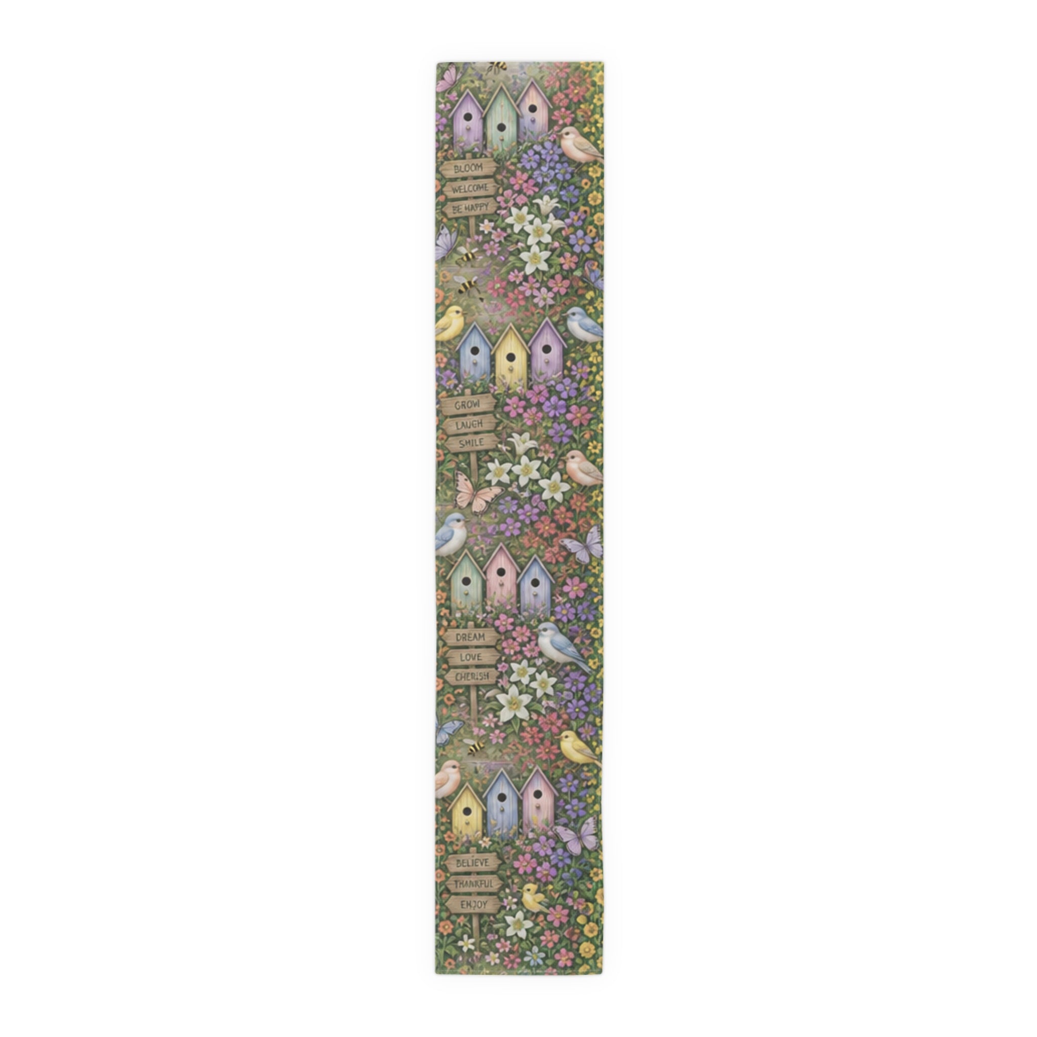 Floral Garden Birds Bees Butterflies Table Runner