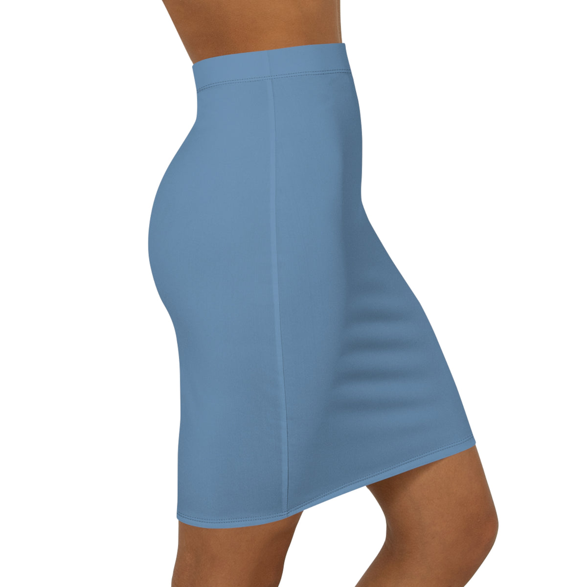 Solid Dusty Blue Pencil Skirt | Mid-Waist Skirt