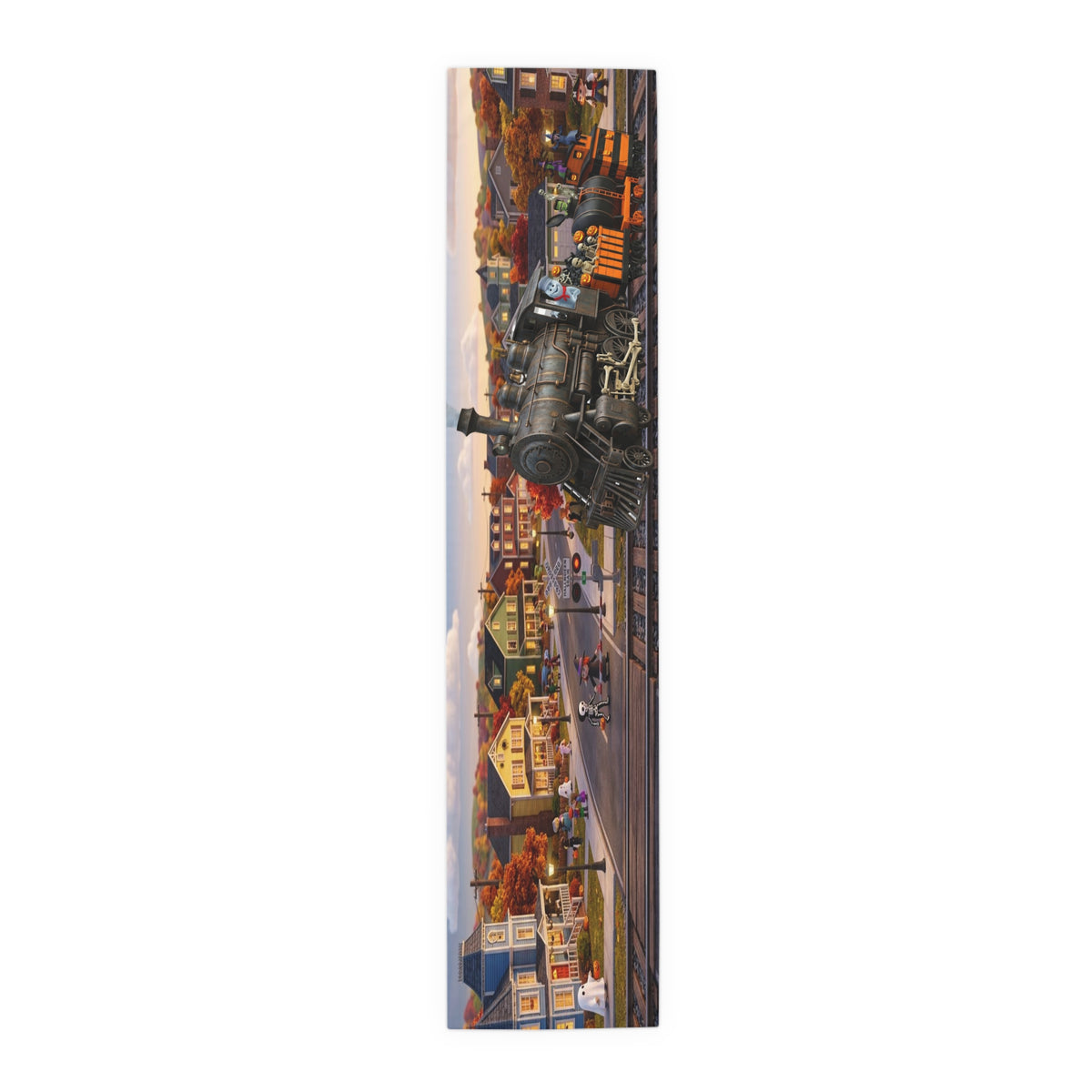 Vintage Steam Train Village Table Runner | Nostalgic Railway Home Decor
