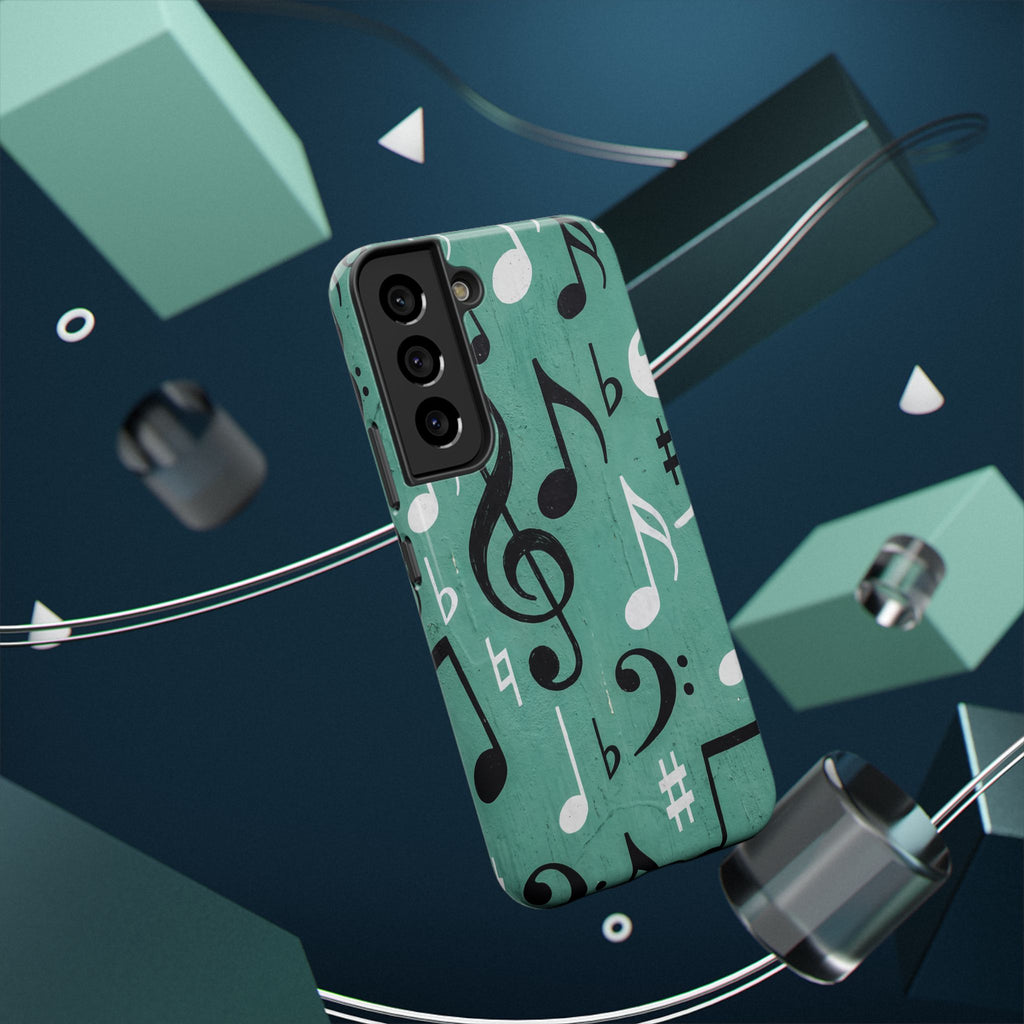 Teal Music Notes Phone Case | Impact-Resistant Case