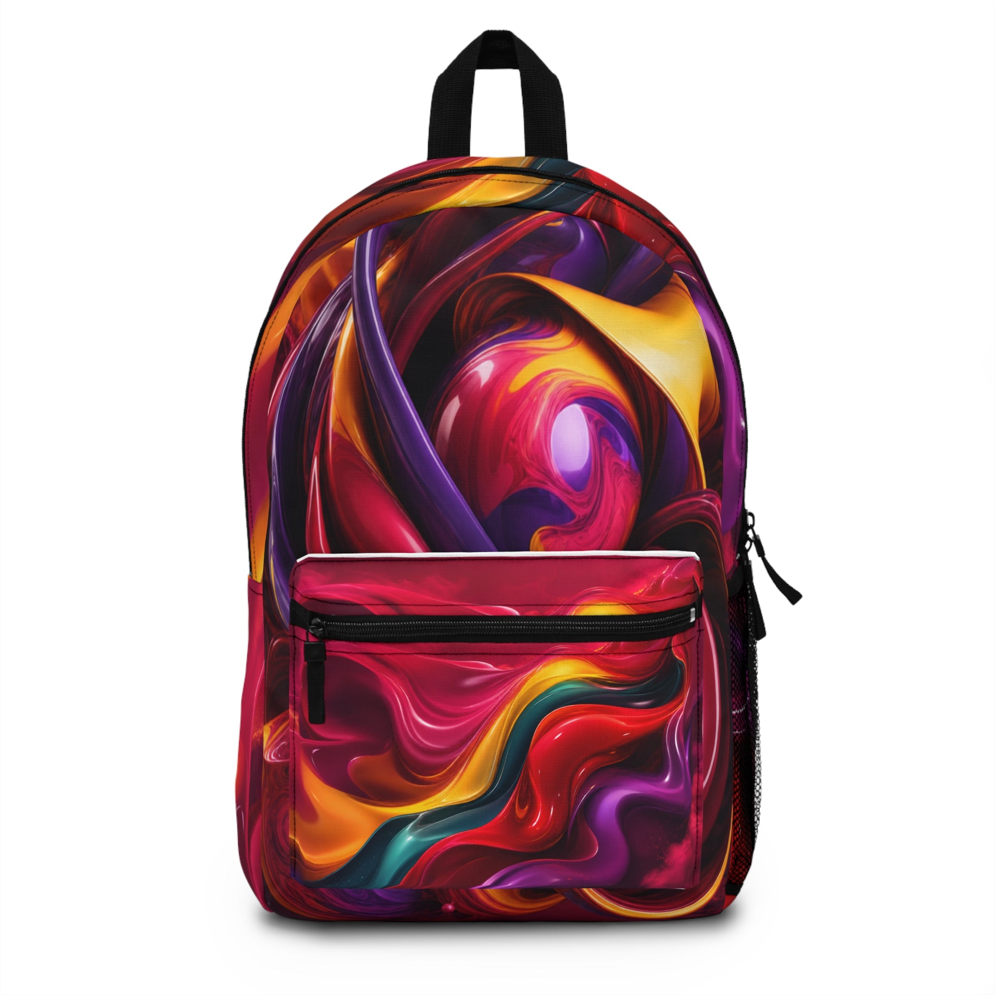 Abstract Color Swirl Backpack | Vibrant Liquid Art, Red Purple Yellow