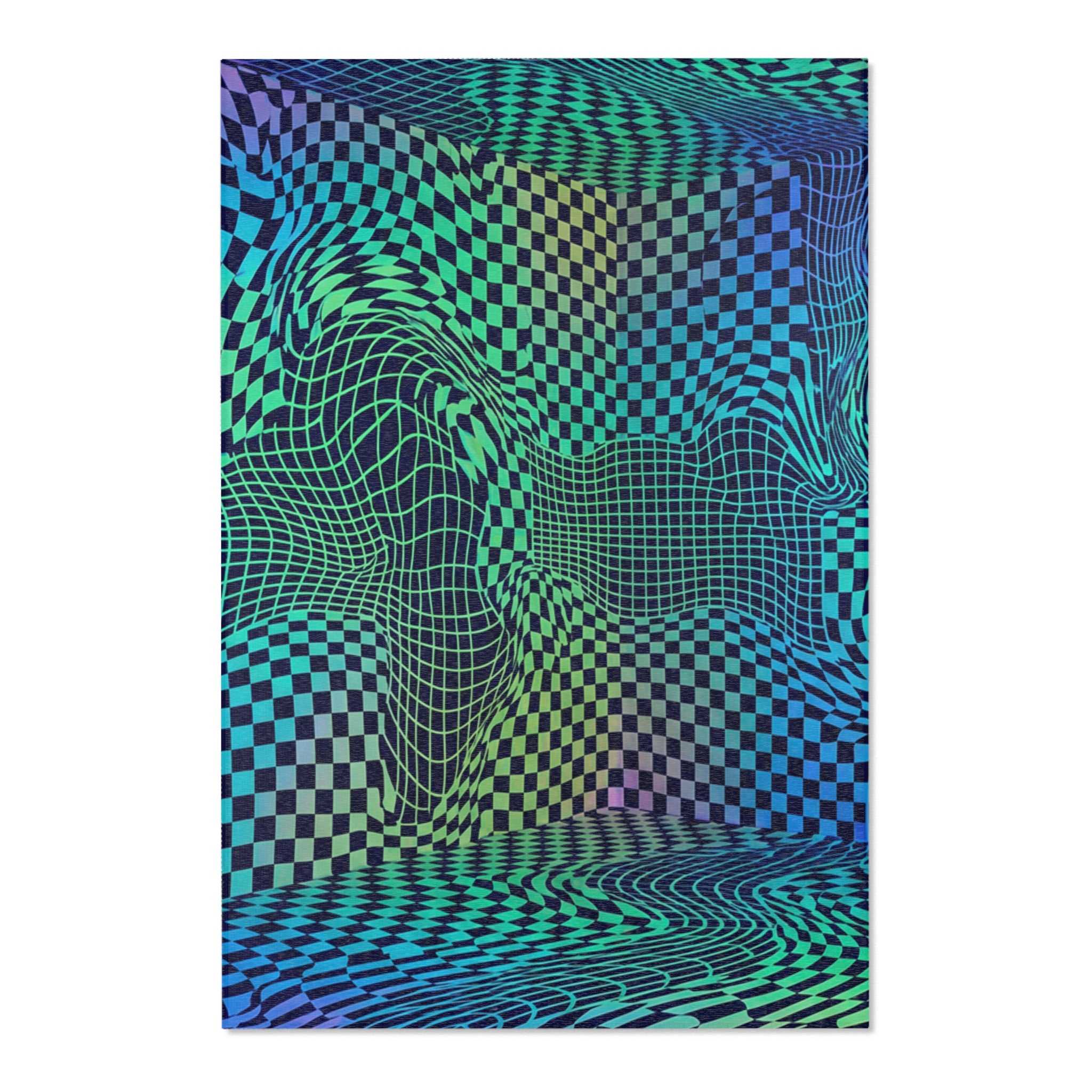Psychedelic Wavy Checkerboard Area Rug | Trippy Optical Illusion Pattern