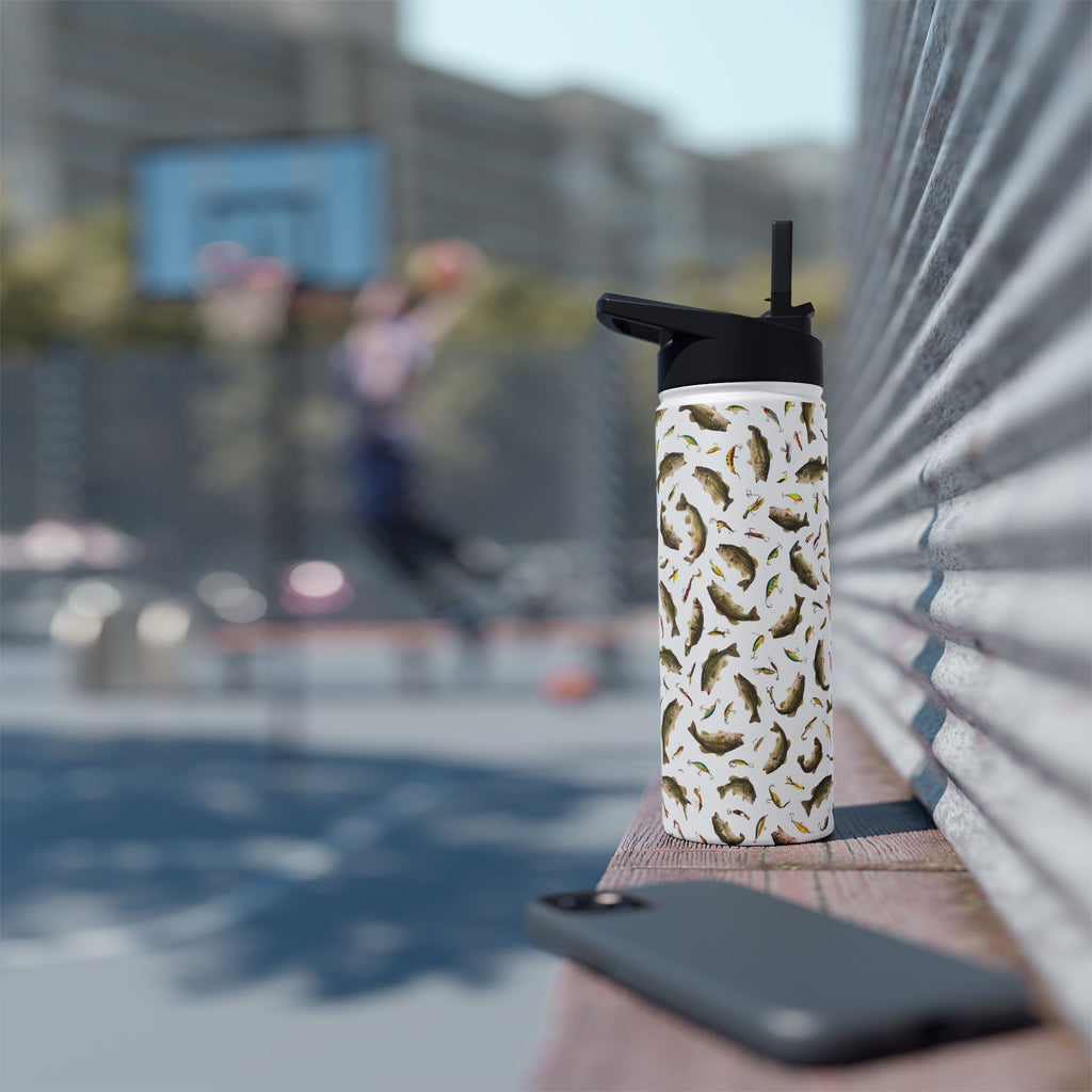 Bass Pattern Stainless Steel Water Bottle | Fishing Fish Design