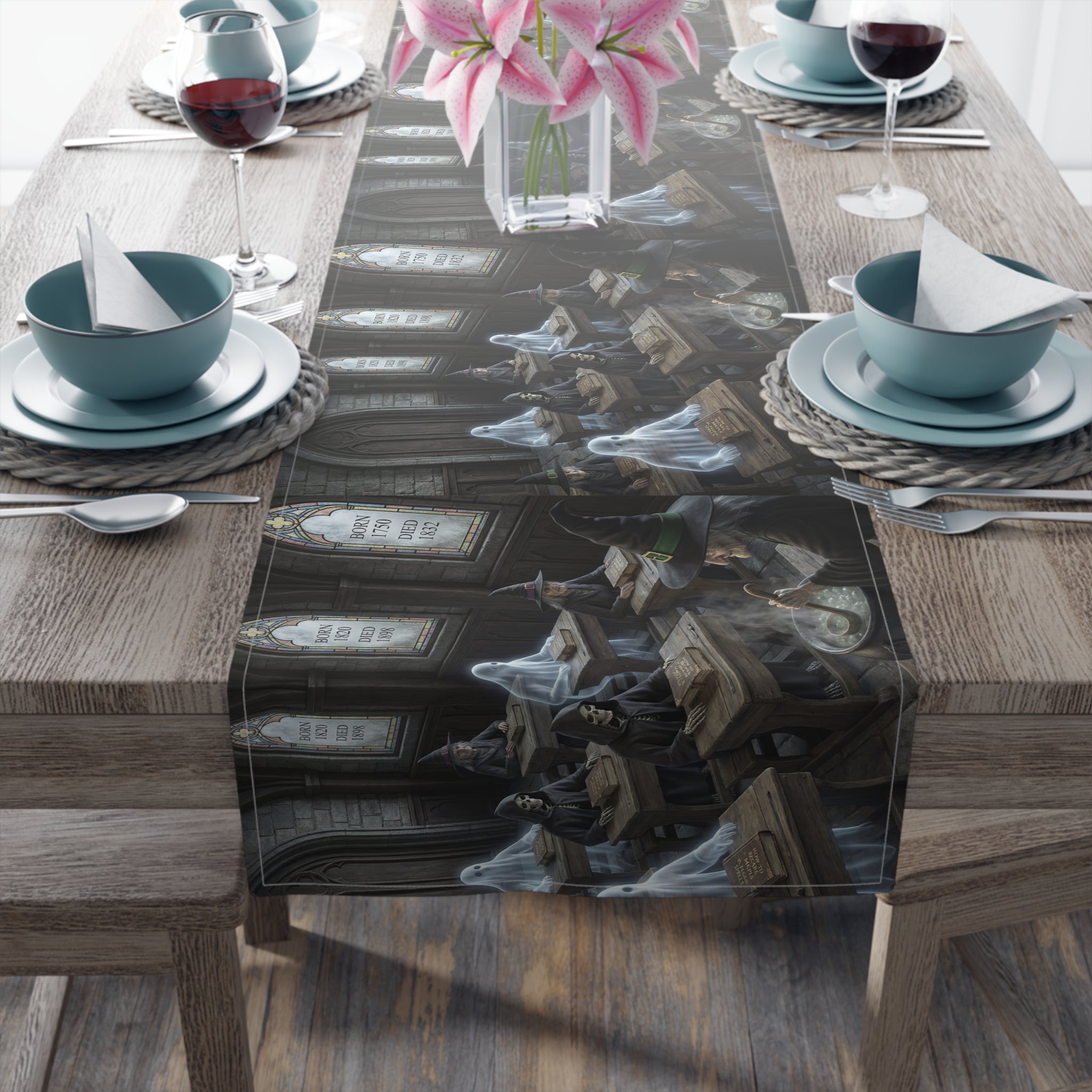 Haunted School Room Scene Table Runner | Halloween Gothic Decor