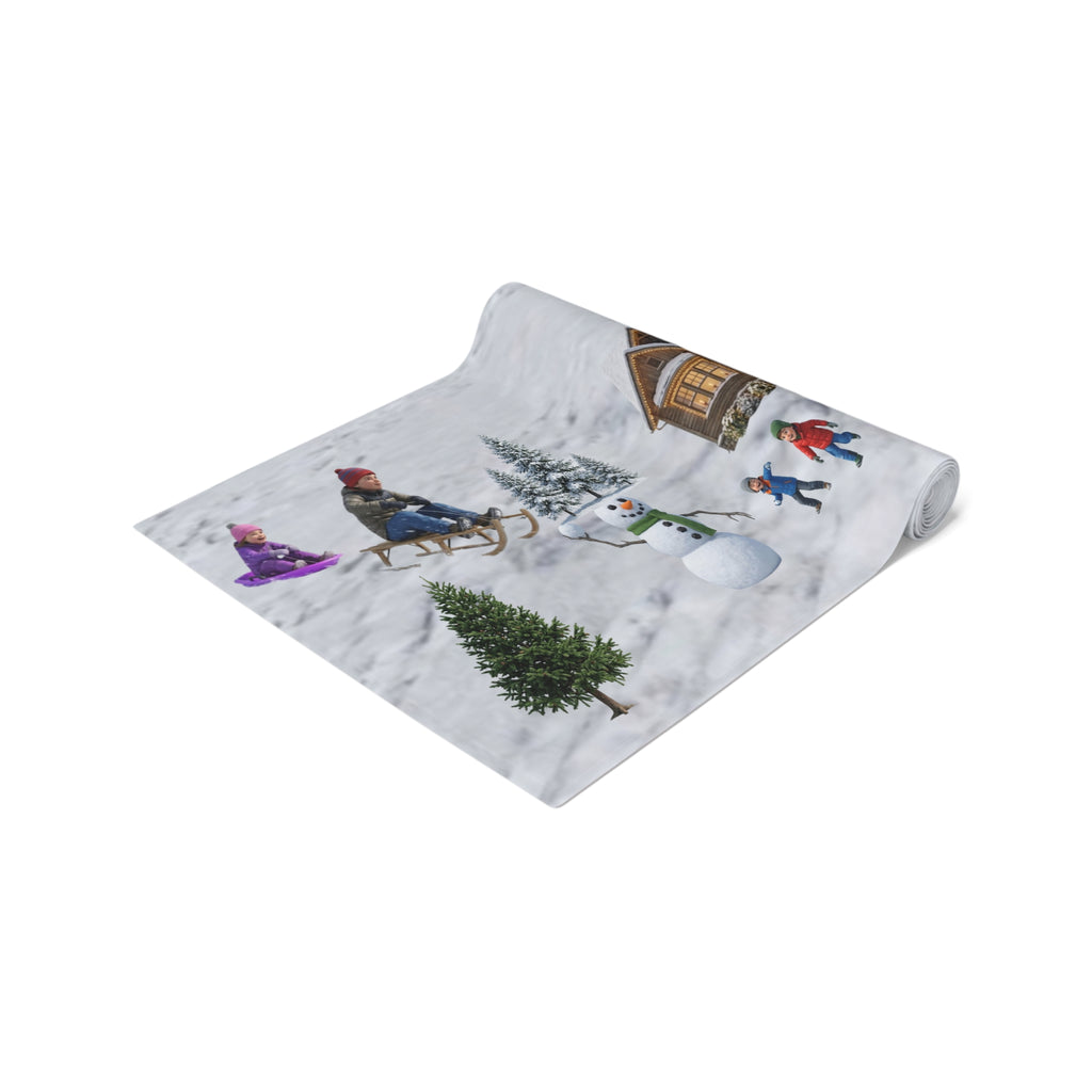 Storybook Snowman Village Table Runner | Winter Wonderland Holiday Decor