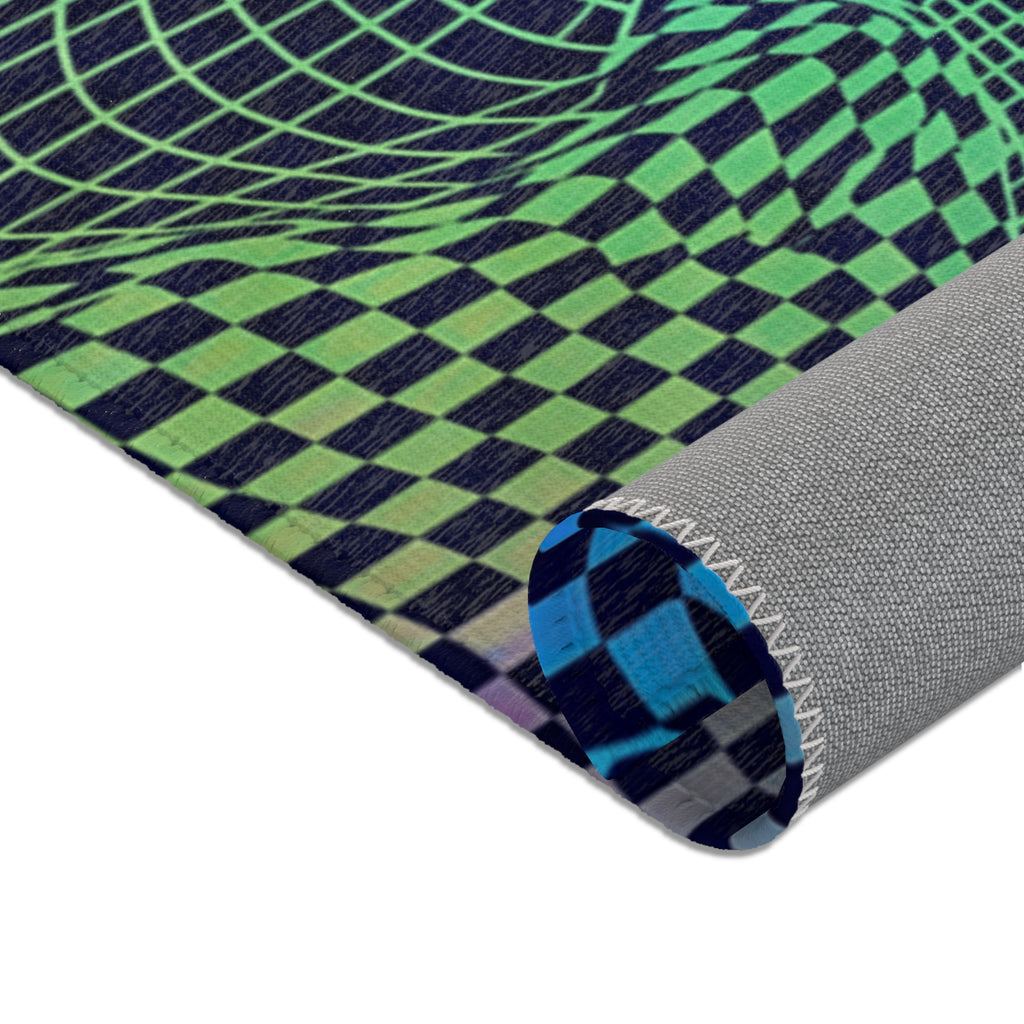 Psychedelic Wavy Checkerboard Area Rug | Trippy Optical Illusion Pattern