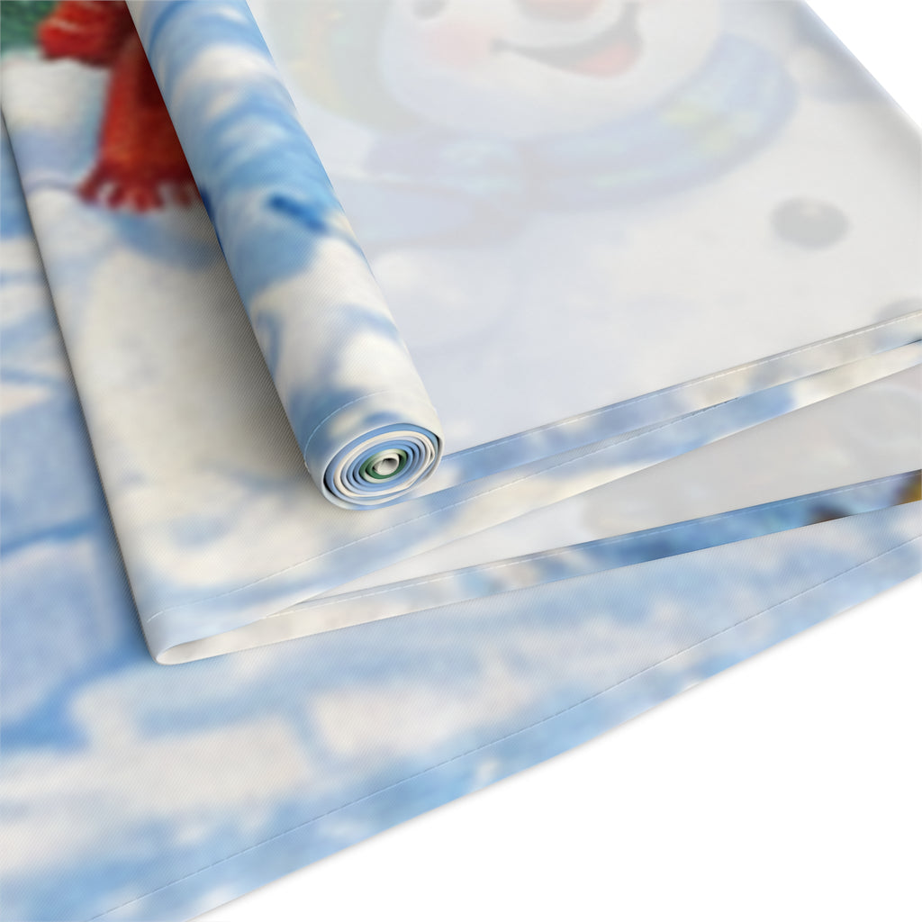 Snowball Fight Snowman Scene Table Runner | Cotton Poly