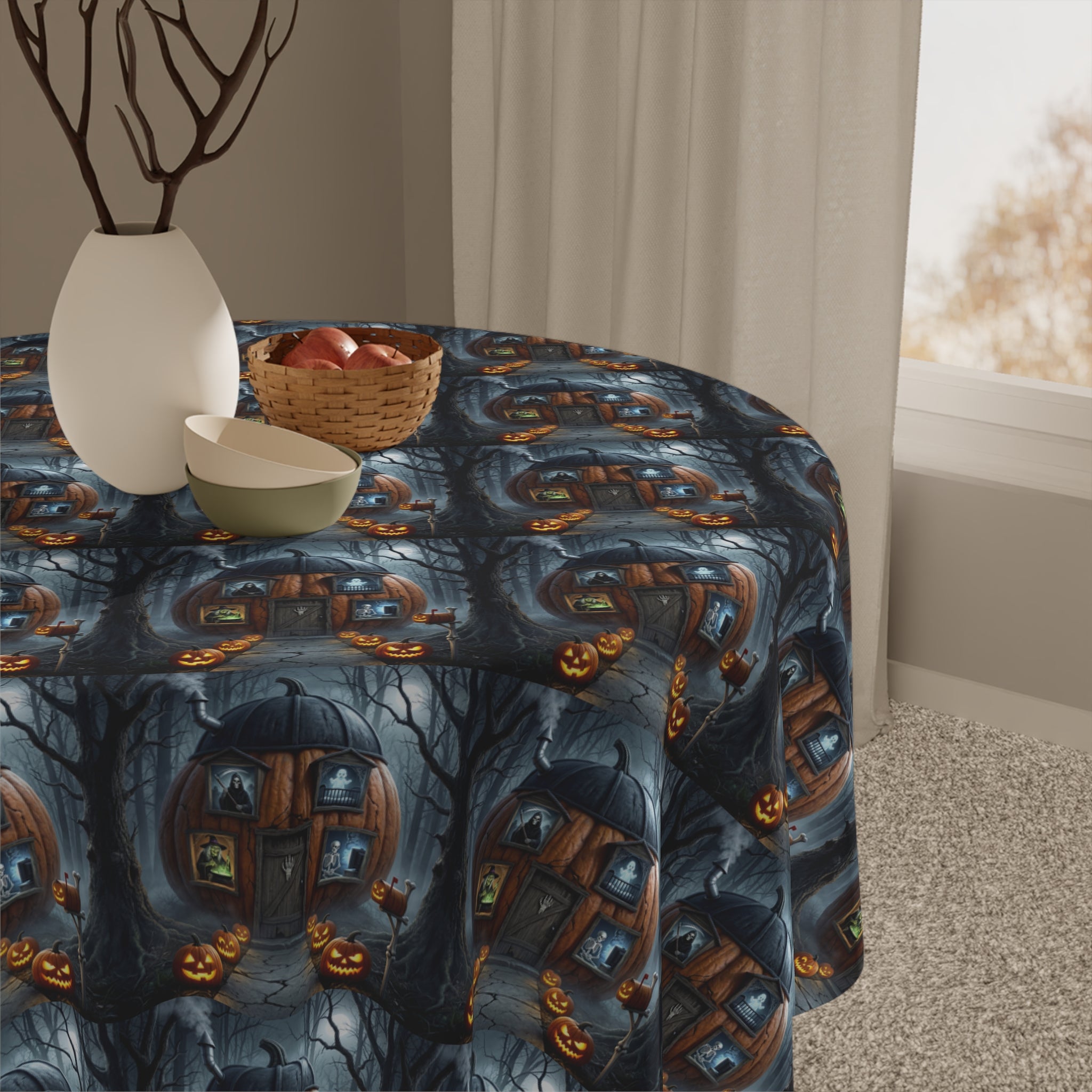 Gothic Pumpkin Pattern Tablecloth / Spooky Halloween Harvest Decor