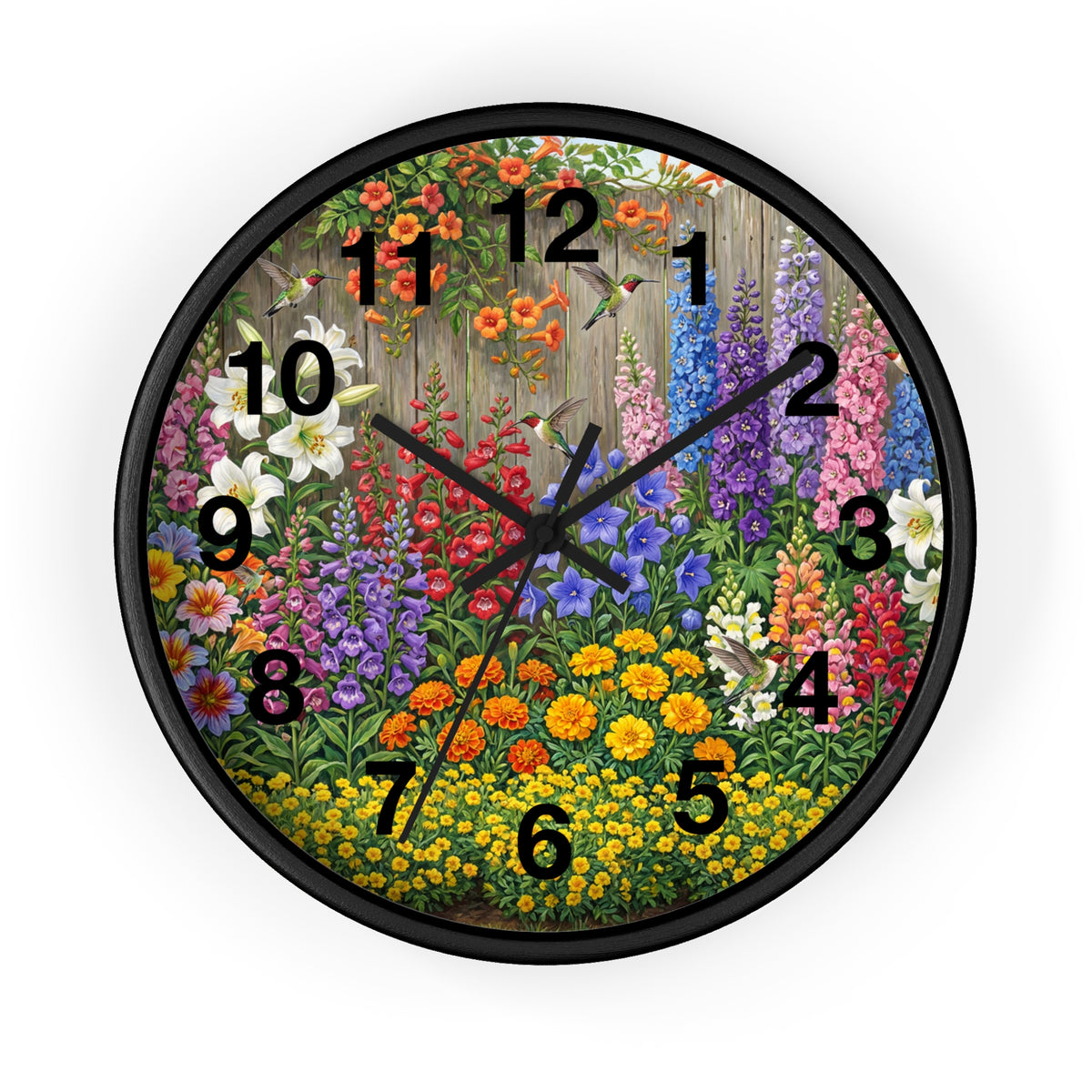 Floral Garden Wall Clock — Colorful Cottage Flower Timepiece