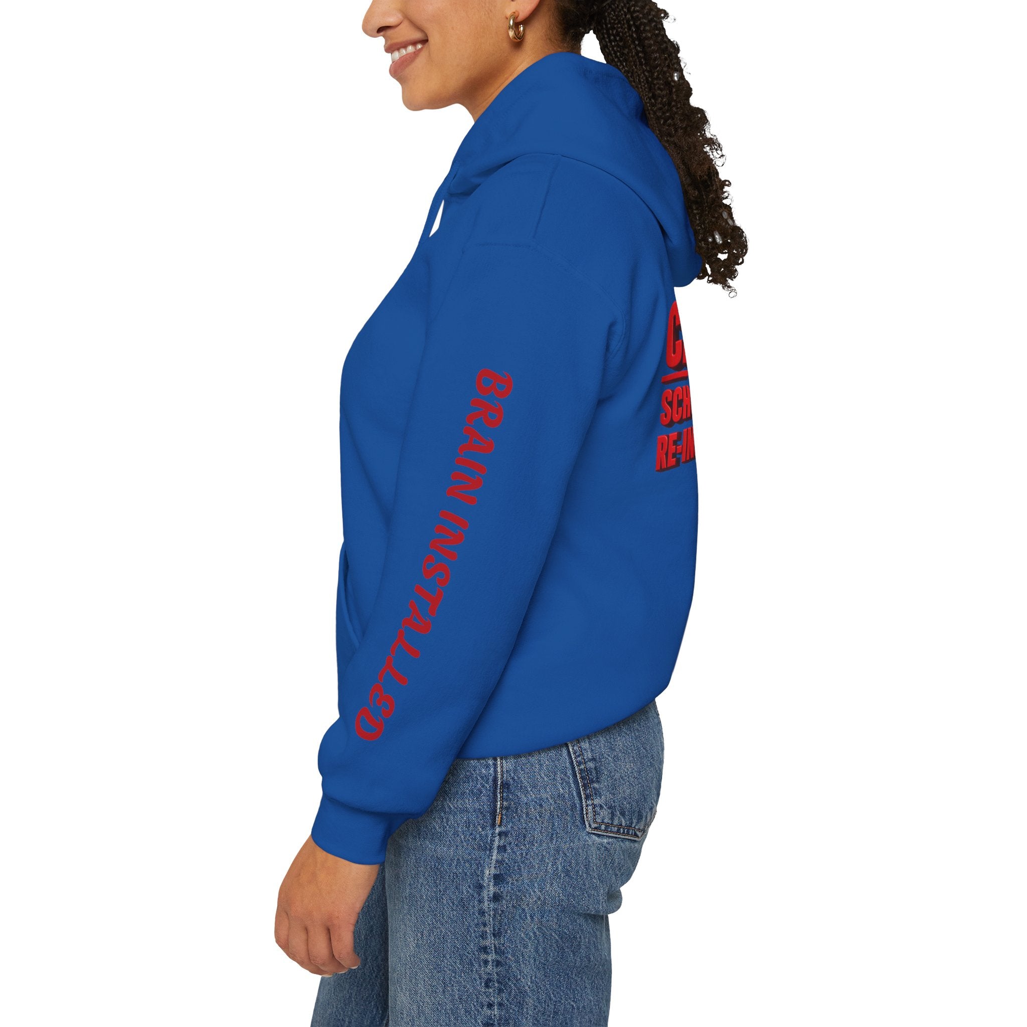 Hoodie — "CAUTION: Schools Starting, Re-Installing Brain" Back-to-School Graphic Hoodie