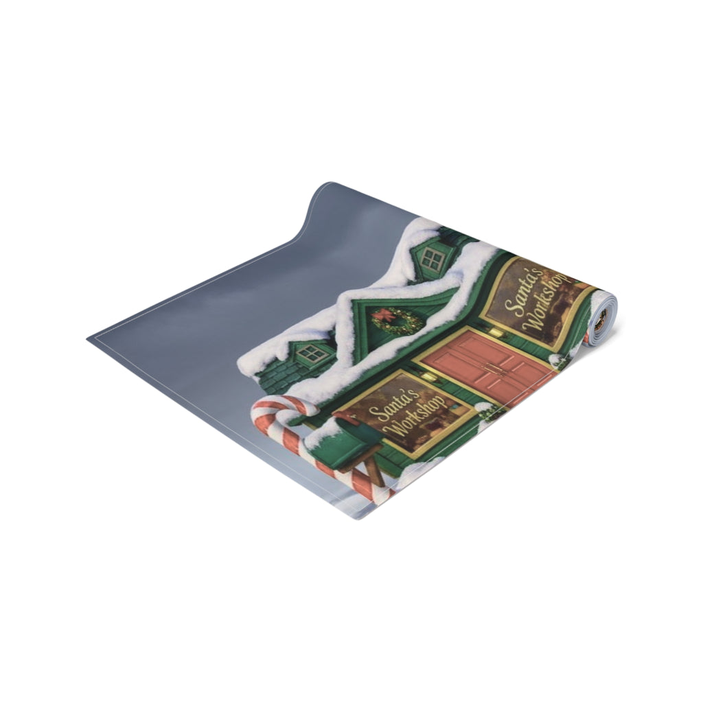 Christmas Village Scene Table Runner | Holiday Snowy Cottage Design