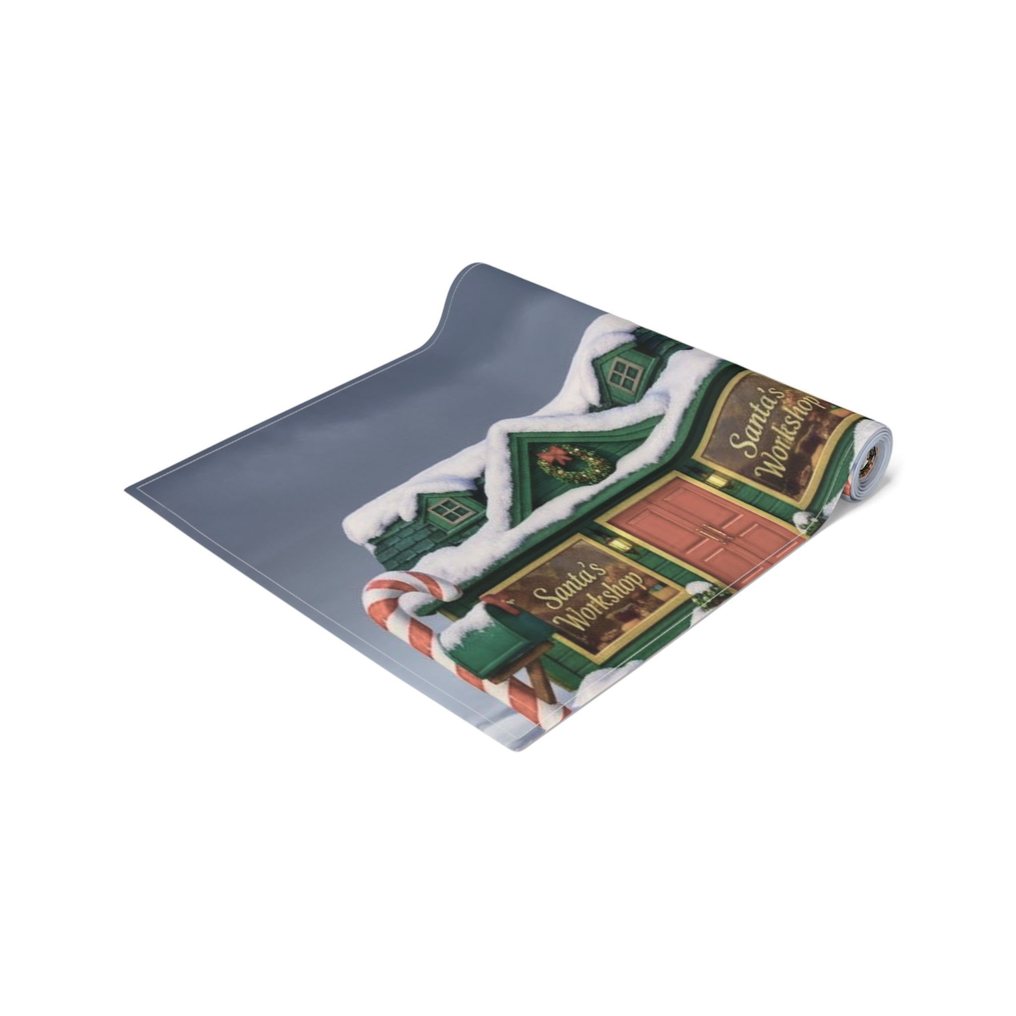 Christmas Village Scene Table Runner | Holiday Snowy Cottage Design