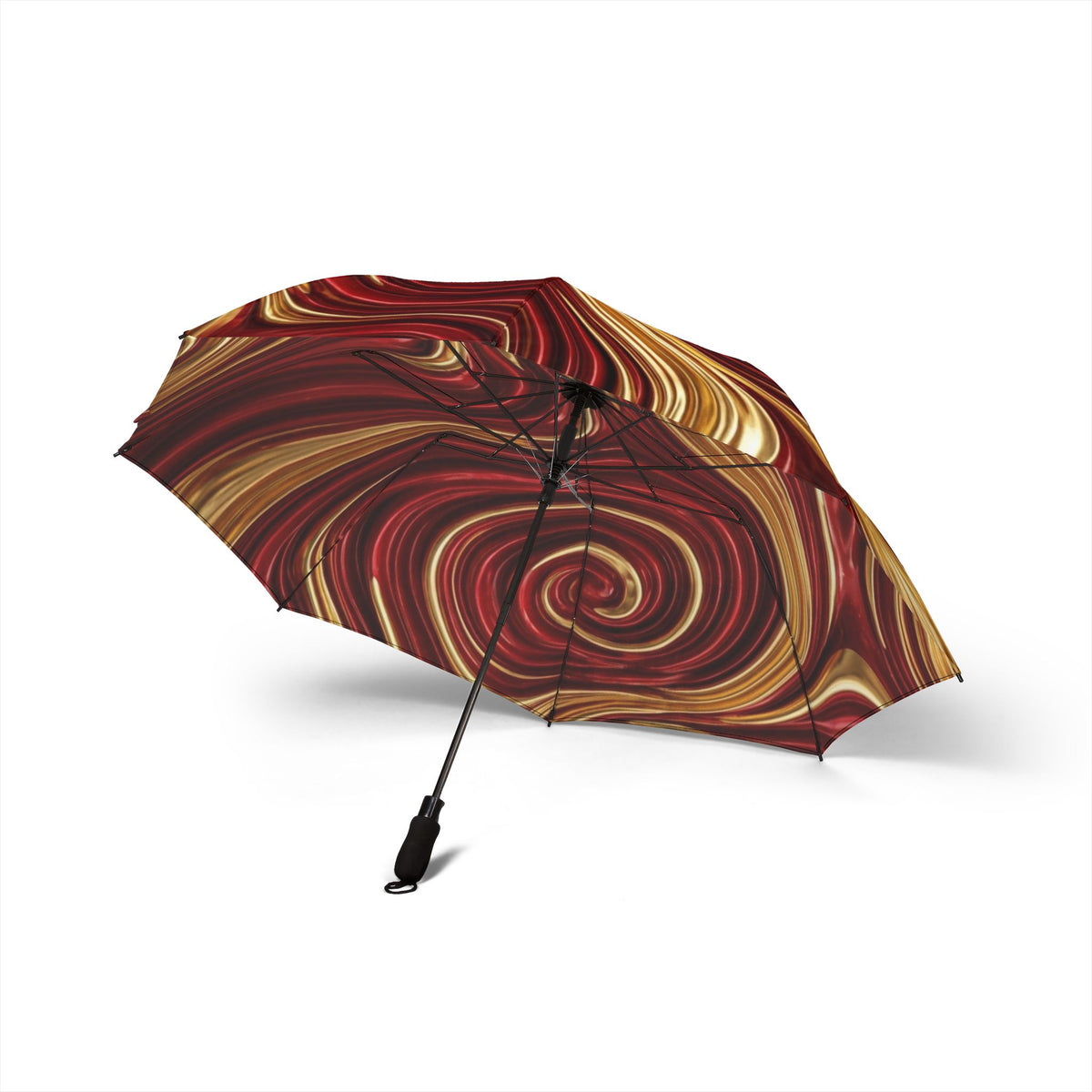 Swirled Marble Pattern Umbrella | Red & Gold Abstract Foldable Umbrella