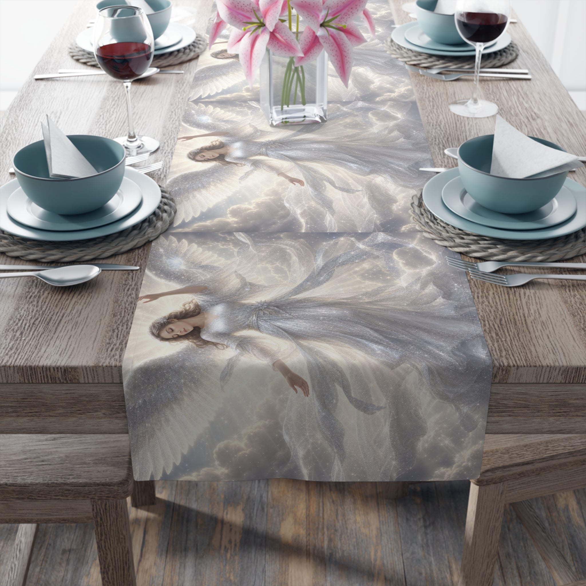 Sparkly White Angels Table Runner | Cotton Poly Blend