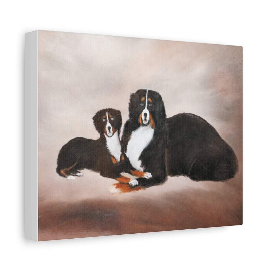 Bernese Mountain Dogs Painting Canvas, Matte Stretched Wall Art