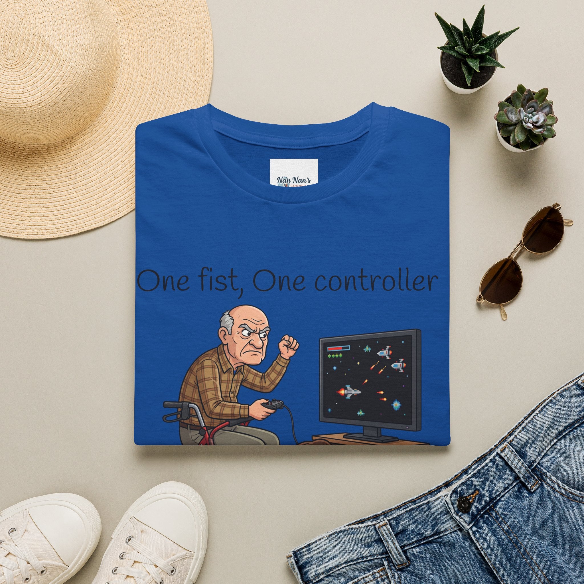 One Fist One Controller Zero Patience Grandpa Unisex Graphic T-Shirt – Funny Gaming Cotton Tee