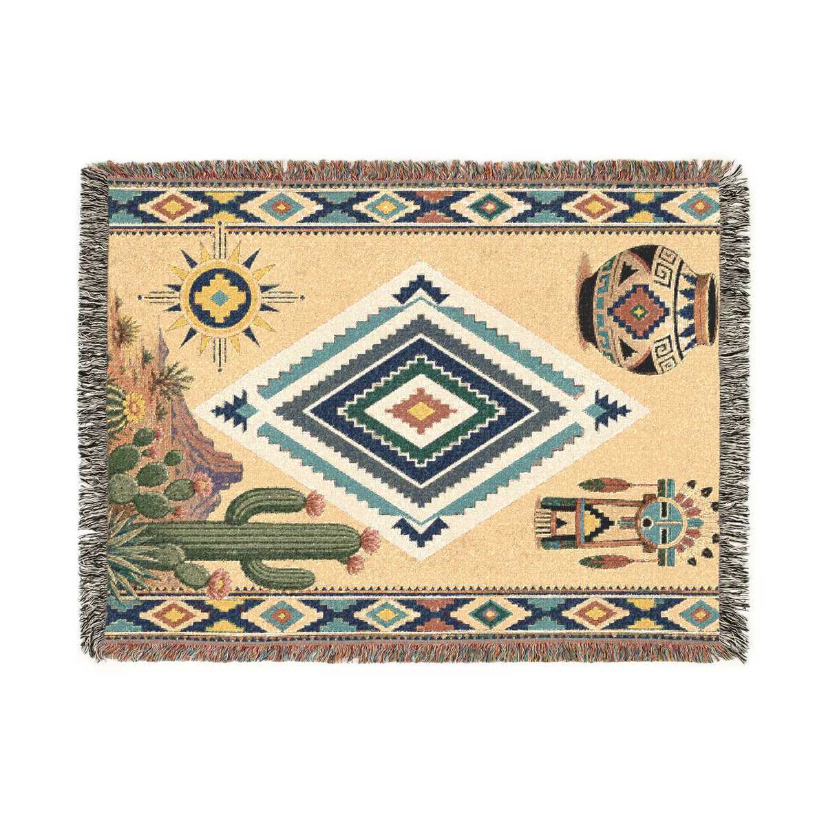 Southwestern Diamond Woven Blanket - Navajo Cactus