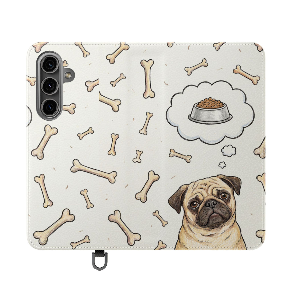 Pug & Bones Phone Flip Case / Cute Dog Wallet Cover