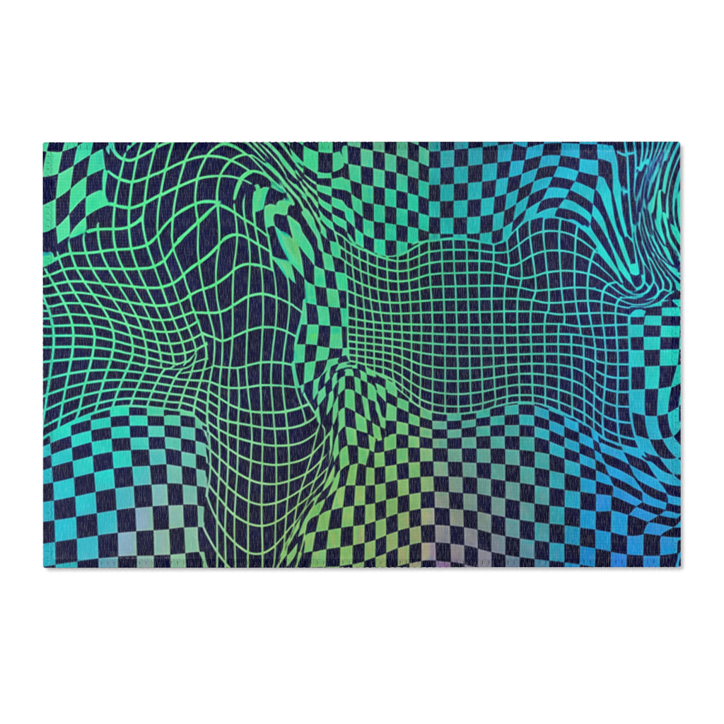 Psychedelic Wavy Checkerboard Area Rug | Trippy Optical Illusion Pattern