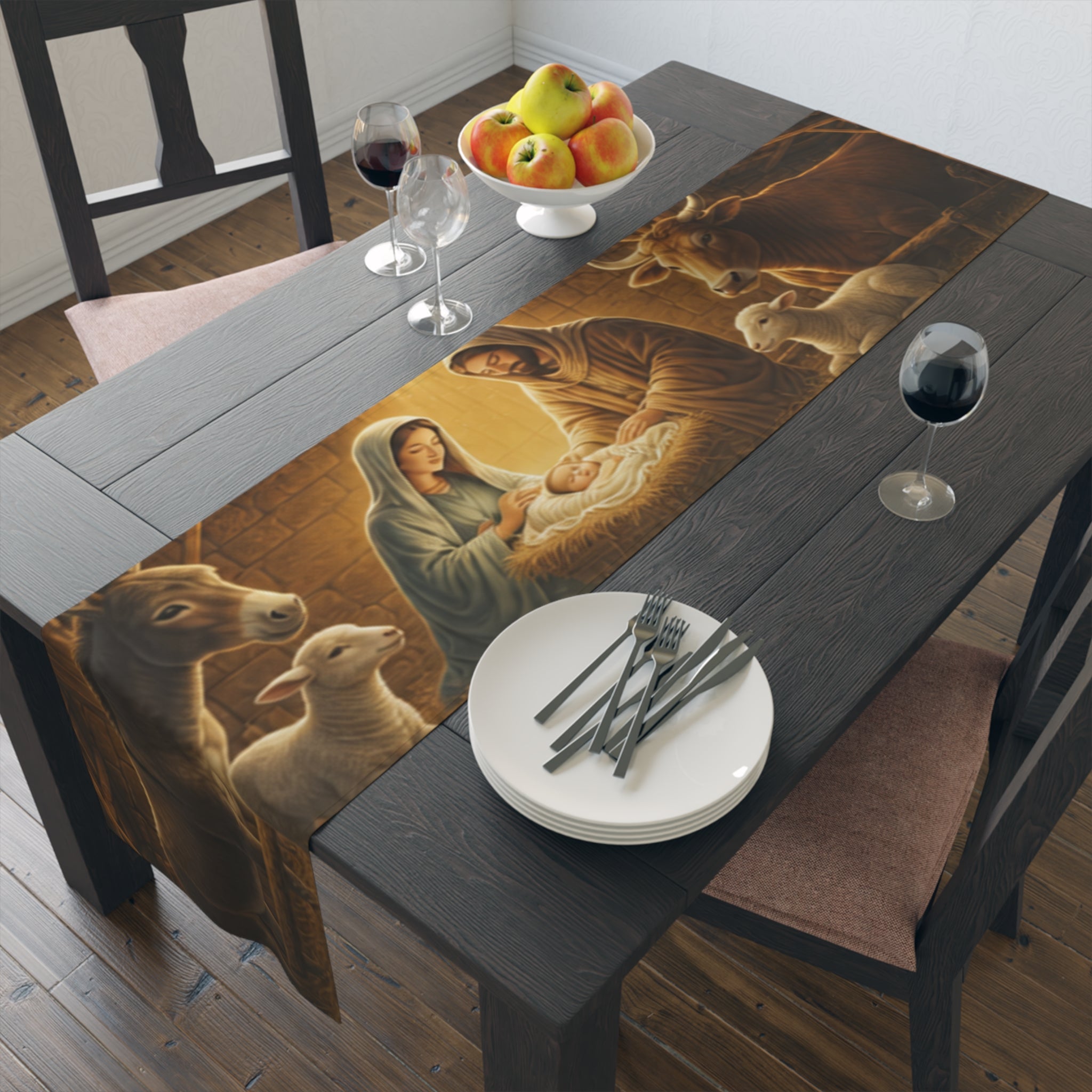 Nativity Manger Scene Table Runner | Cotton Poly