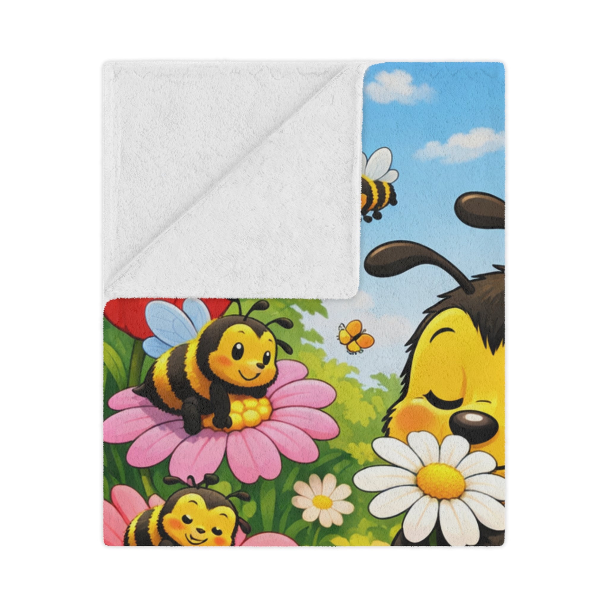 Cute Bee Minky Blanket — Cozy Floral Honeybee Throw for Kids & Nursery