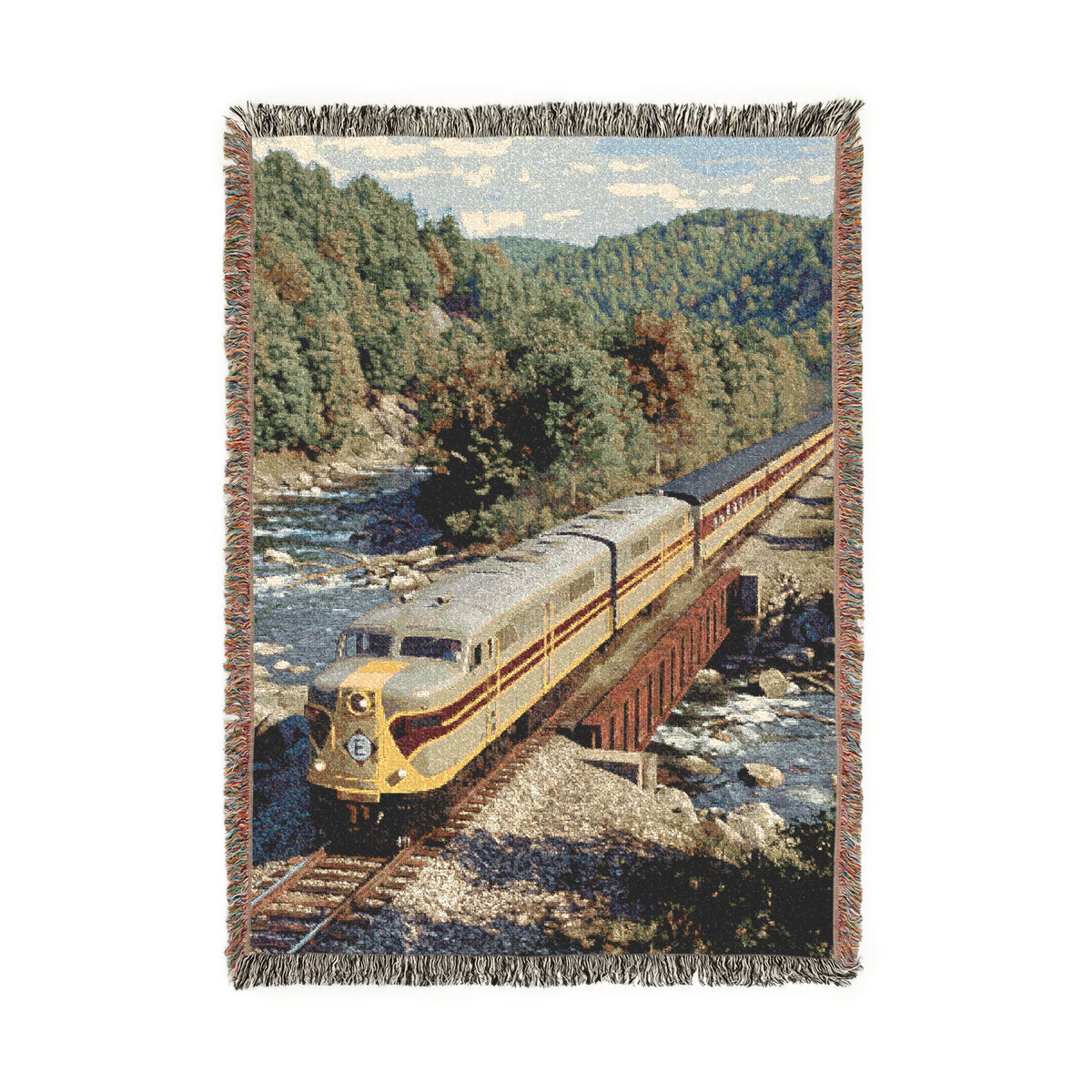 Vintage Passenger Train Woven Blanket | Scenic Rail Landscape