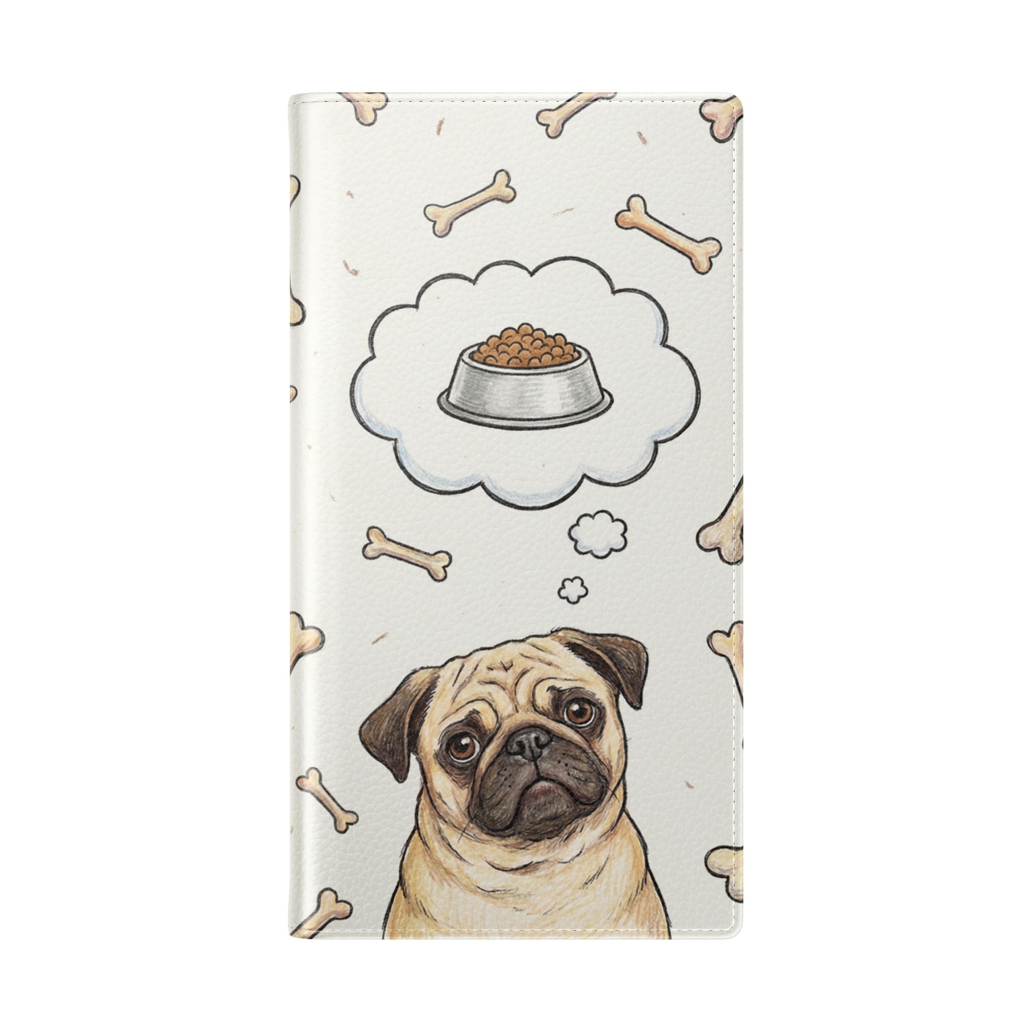 Pug & Bones Phone Flip Case / Cute Dog Wallet Cover