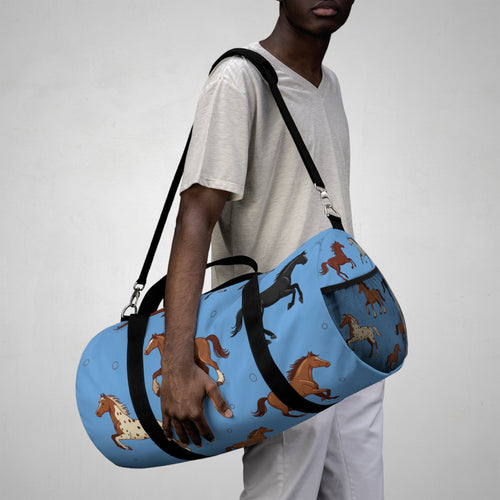 Blue Galloping Horses Duffel Bag / Equestrian Travel & Gym Bag