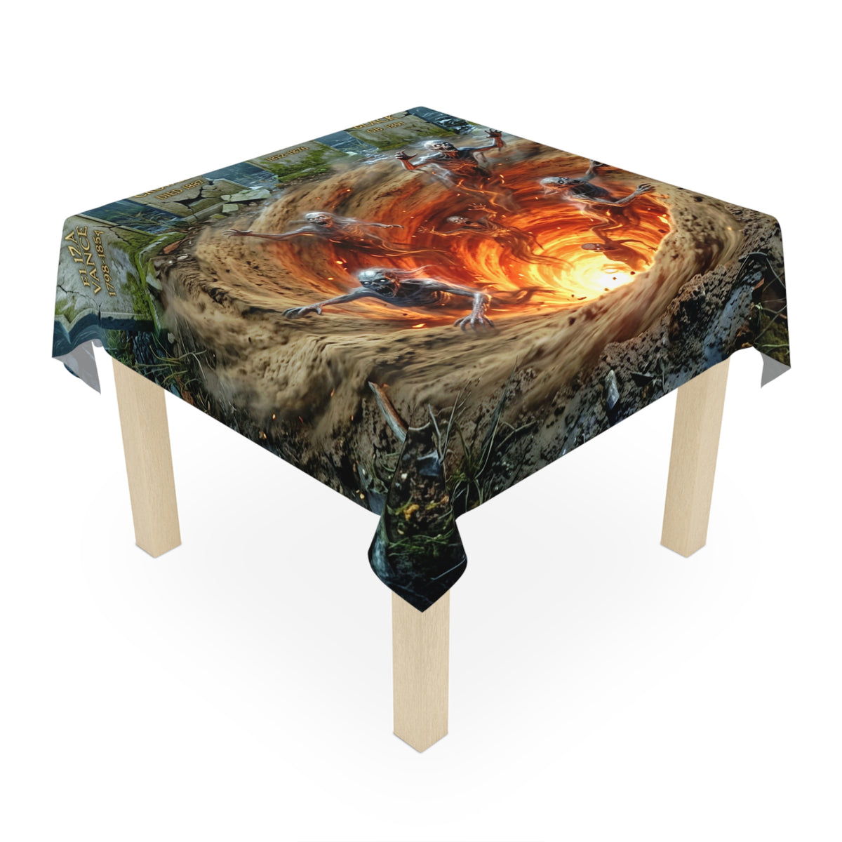 Graveyard Vortex Tablecloth | Skeletons Rising from the Abyss – Halloween Table Decor