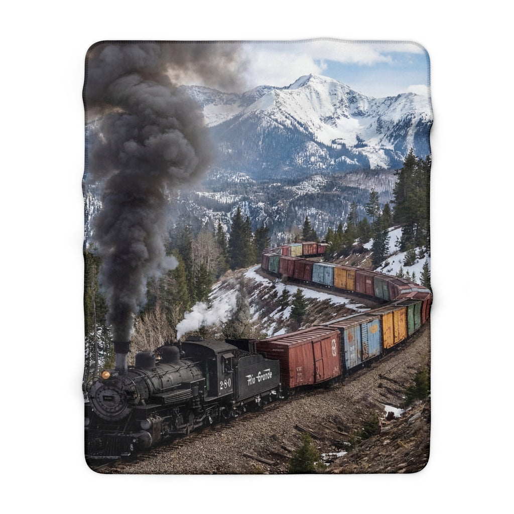 Sherpa Fleece Blanket Vintage Steam Train Mountain Route