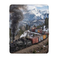 Sherpa Fleece Blanket Vintage Steam Train Mountain Route