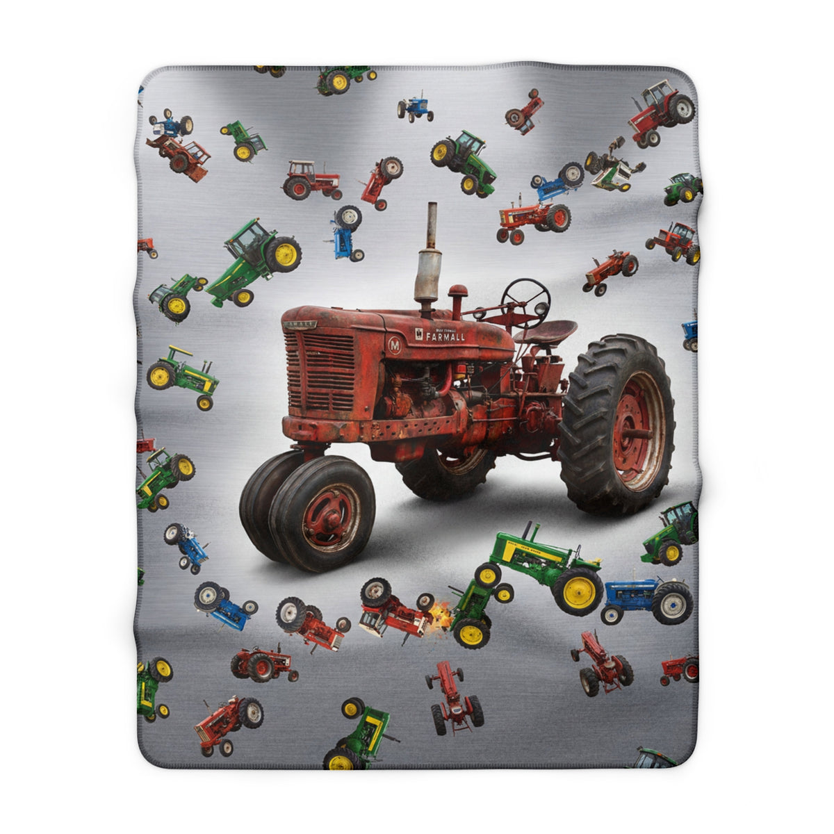 Vintage Tractor Pattern Sherpa Blanket | Farm Tractor Throw, Rustic Tractor Print