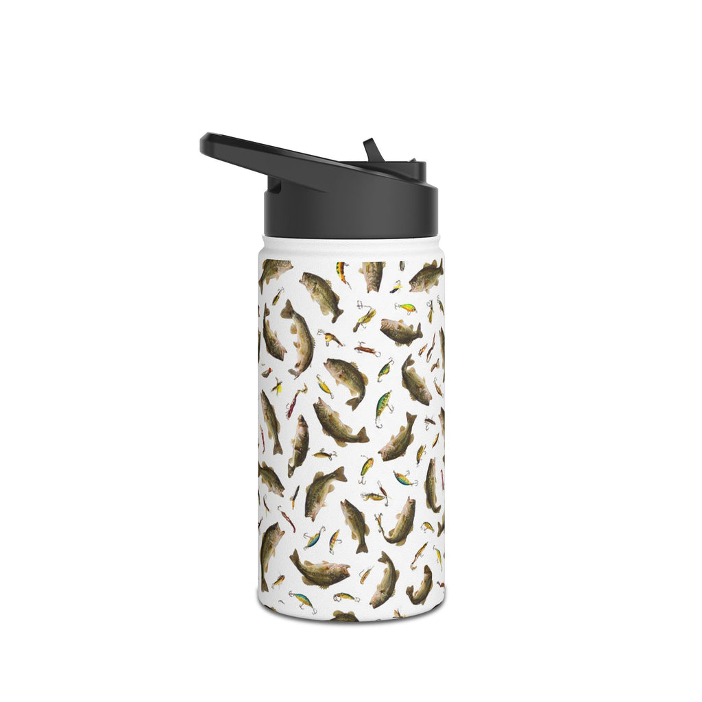 Bass Pattern Stainless Steel Water Bottle | Fishing Fish Design
