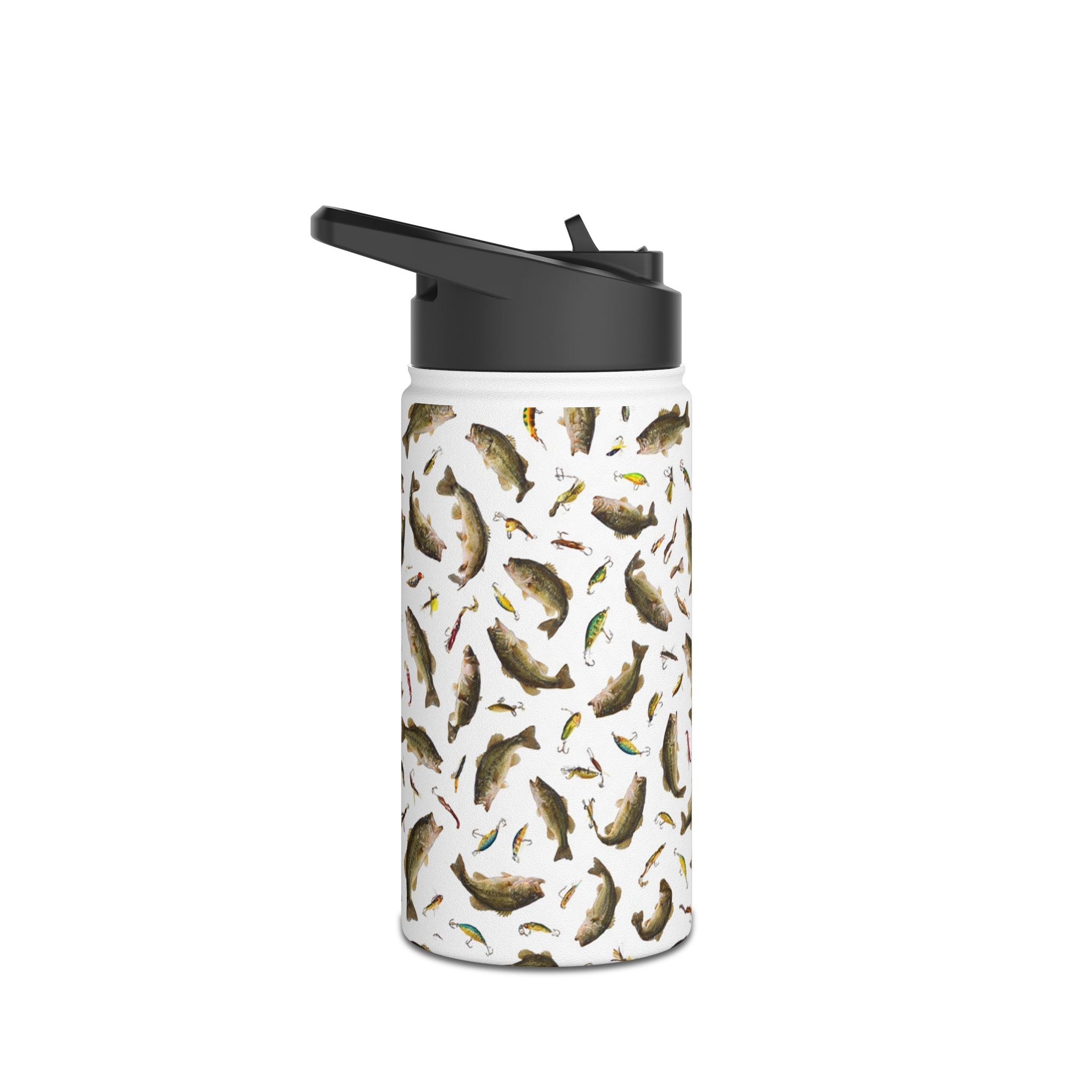Bass Pattern Stainless Steel Water Bottle | Fishing Fish Design