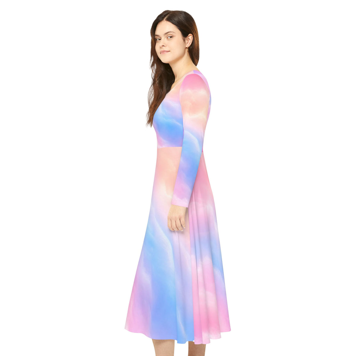 Pastel Cloud Print Long Sleeve Dress