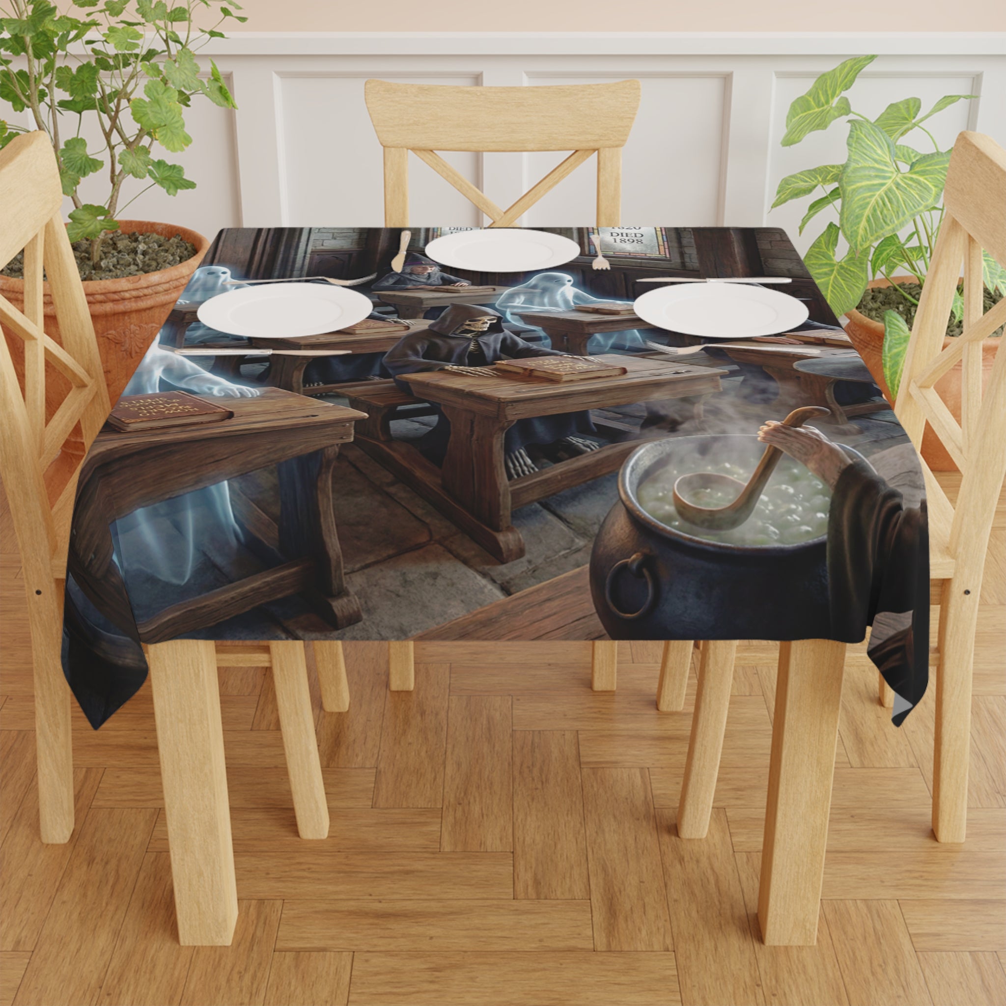 Haunted Classroom Witch & Ghosts Tablecloth | Halloween Dining Decor