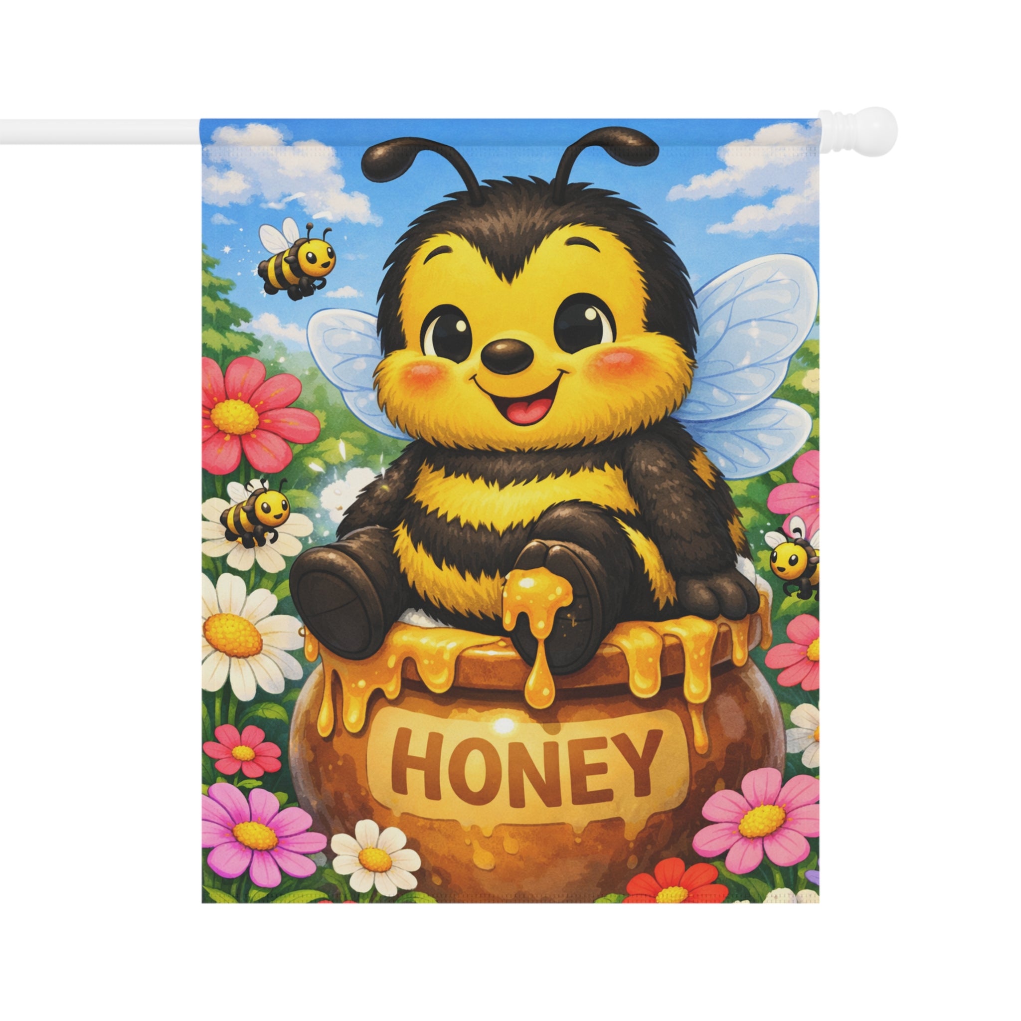 Cute Bee on Honey Pot Garden Flag | House Banner