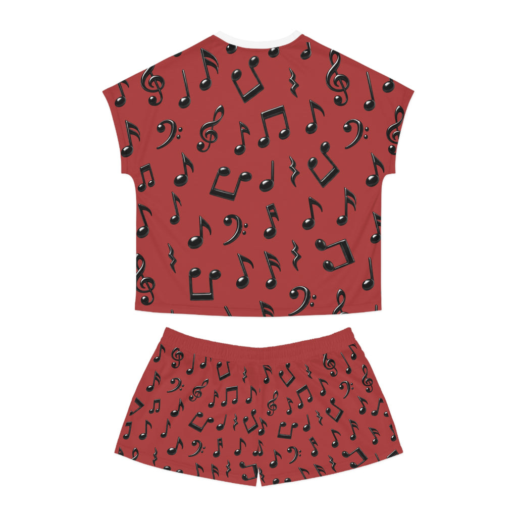 Women's Music Notes Pajama Set — Red Short Sleepwear