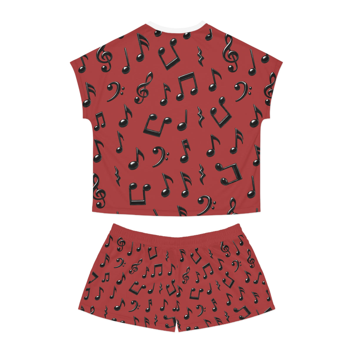 Women's Music Notes Pajama Set — Red Short Sleepwear
