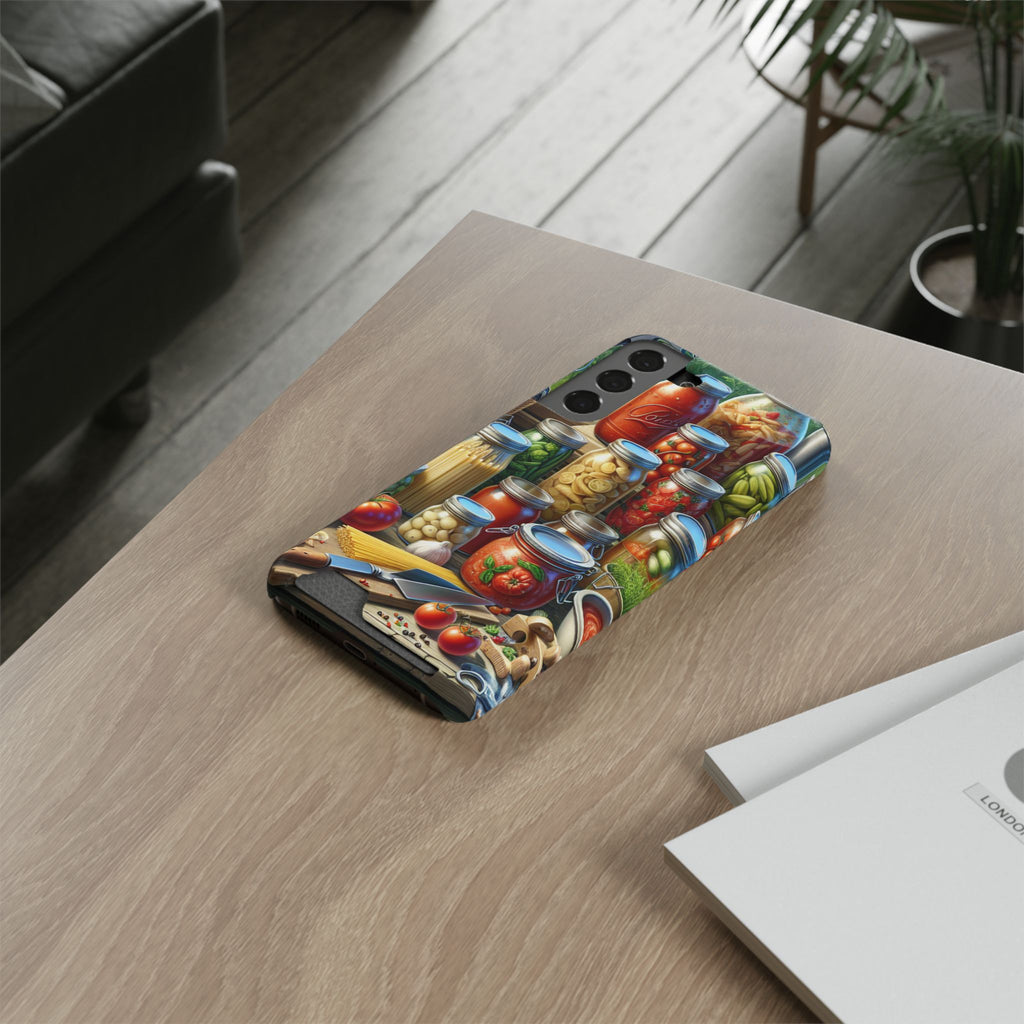 Canning Kitchen Phone Case with Card Holder / Rustic Pantry Jar & Veggie Design
