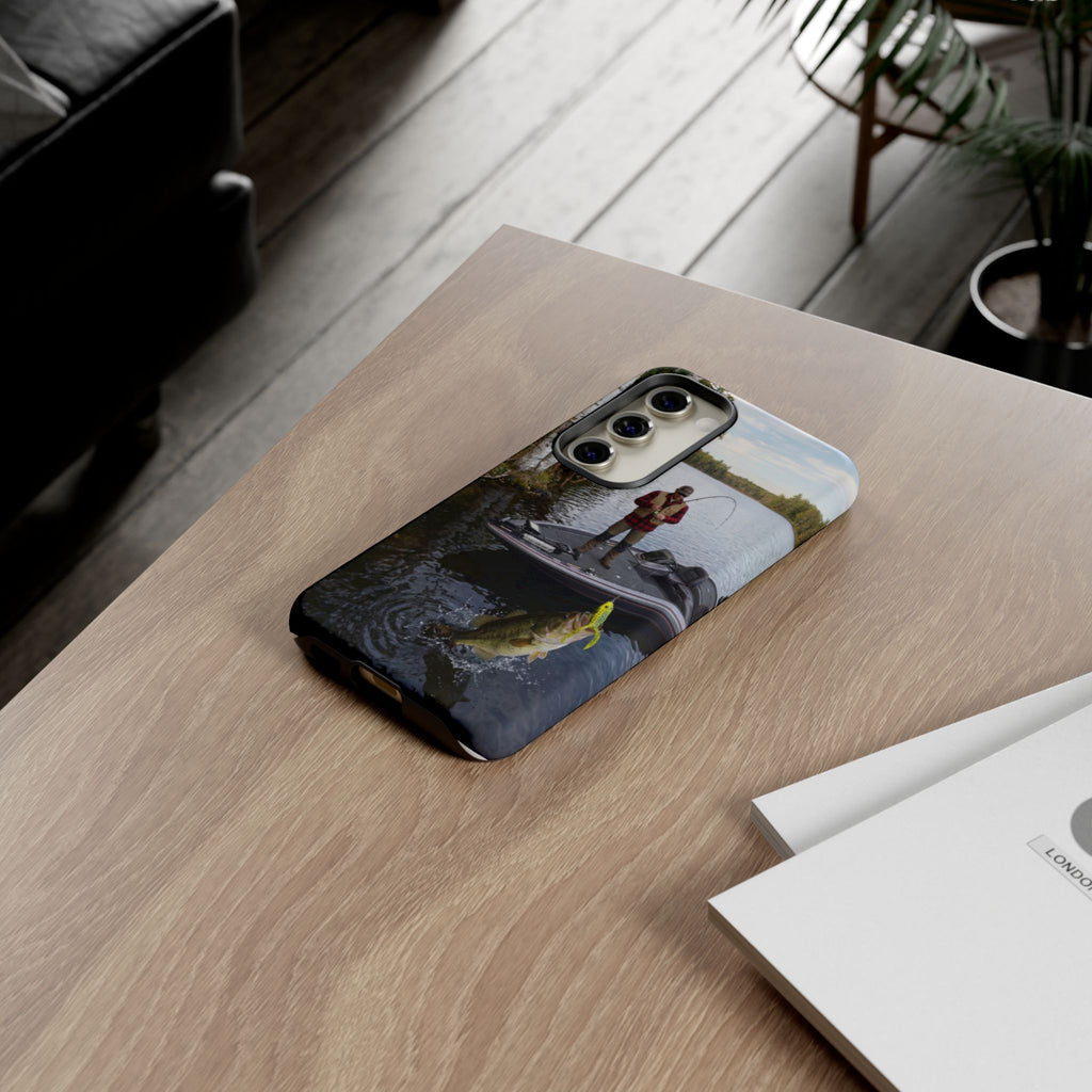 Fisherman Catching Bass phone case | Fishing lake photo phone case