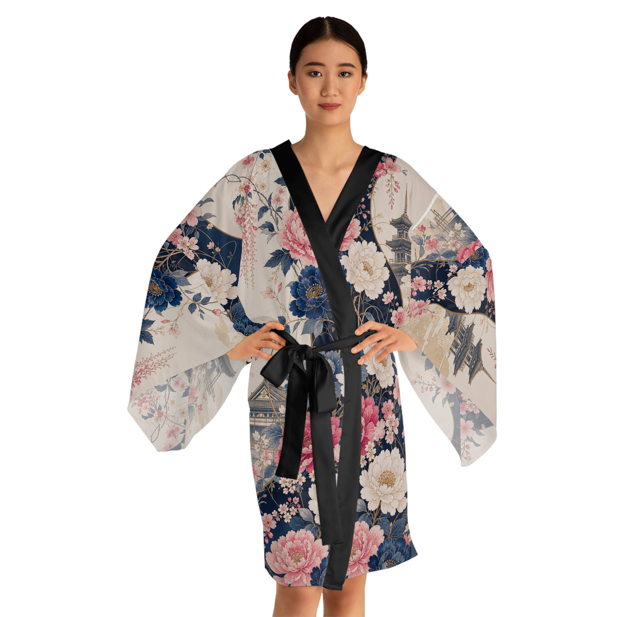 Vintage Japanese Floral Kimono Robe - Long Sleeve