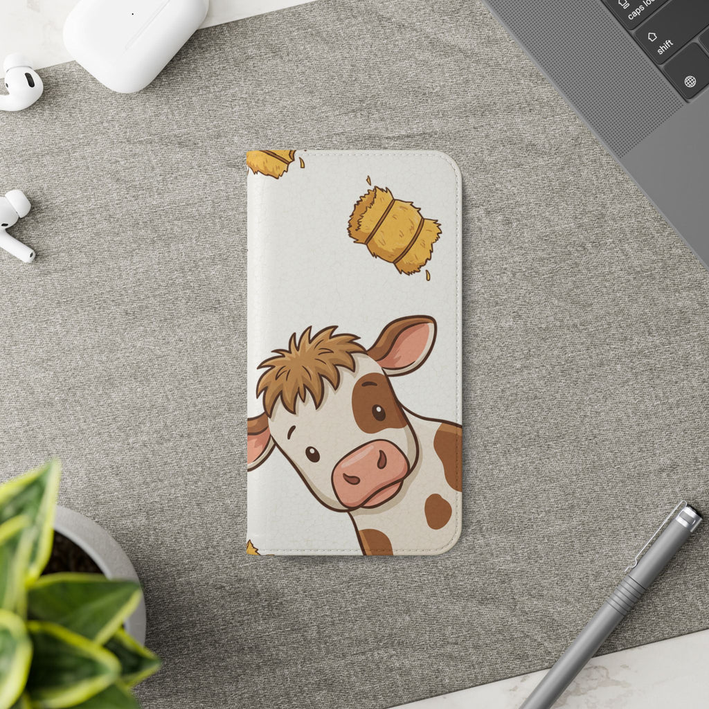 Cow & Hay Pattern Flip Case/ Cute Farm Animal Phone Wallet