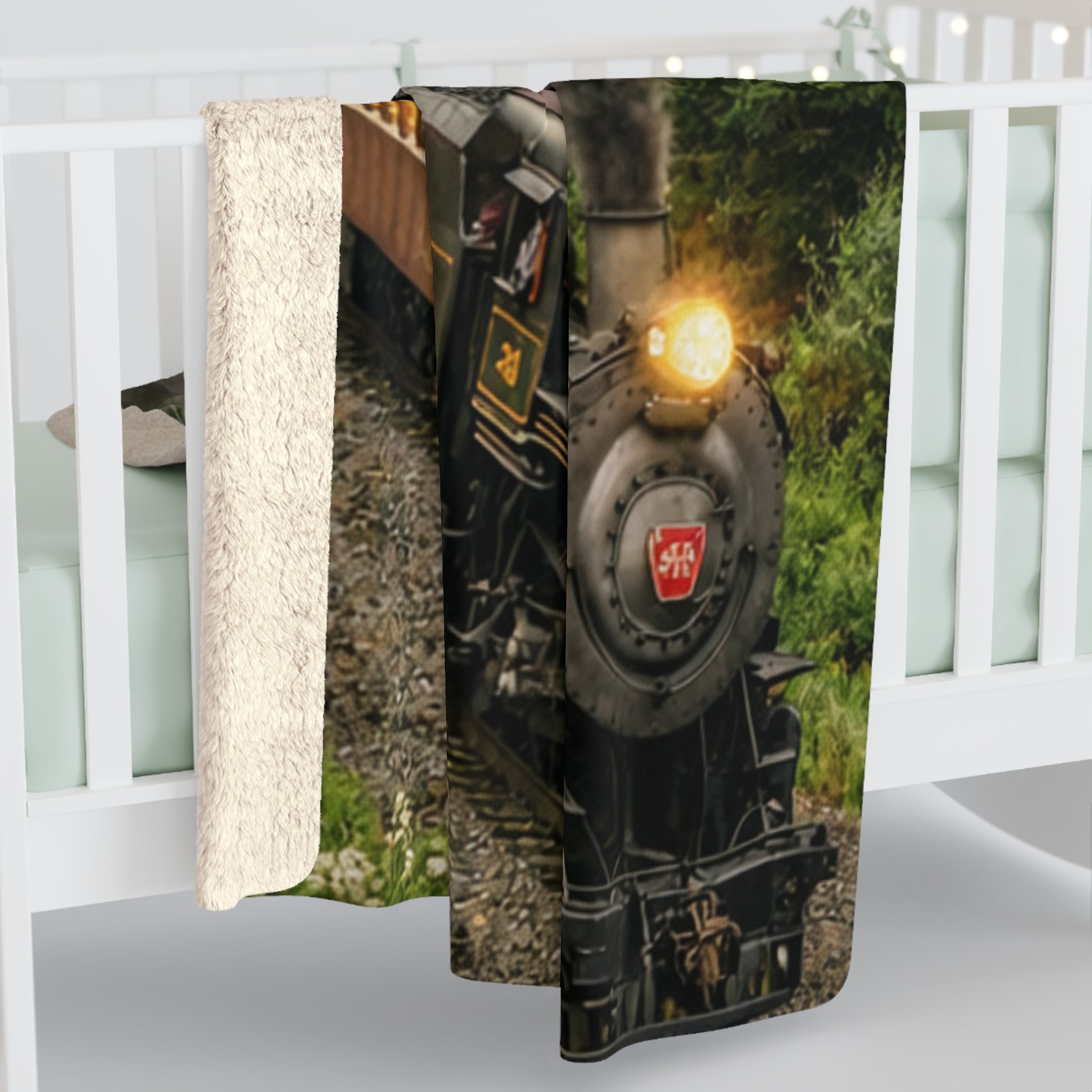 Vintage Steam Train Sherpa Fleece Blanket | Scenic Railroad Throw