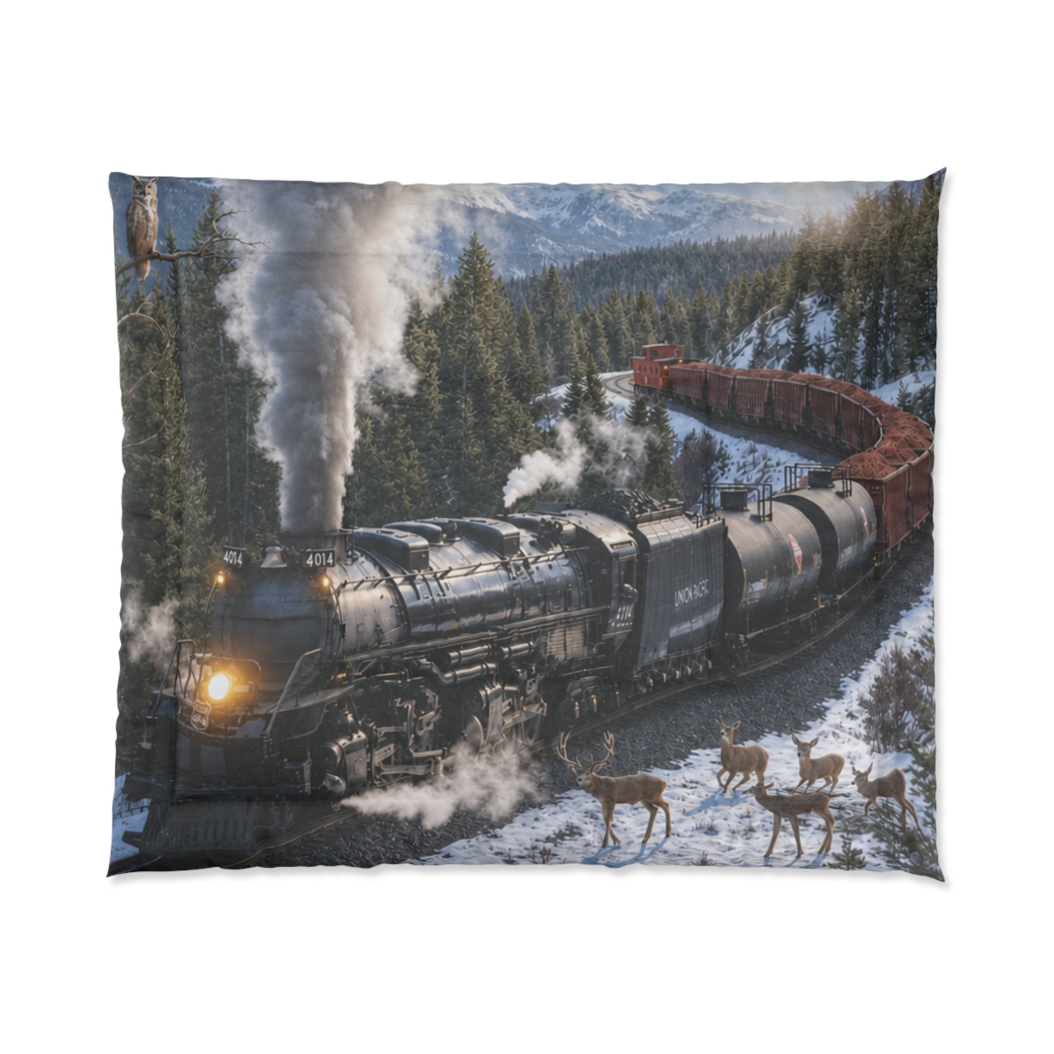 Vintage Steam Train Comforter — Mountain Freight Scenic Bedding