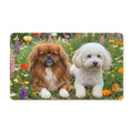 Two Dogs in Flower Garden Polyester Doormat | Pekingese and Bichon Floral Welcome