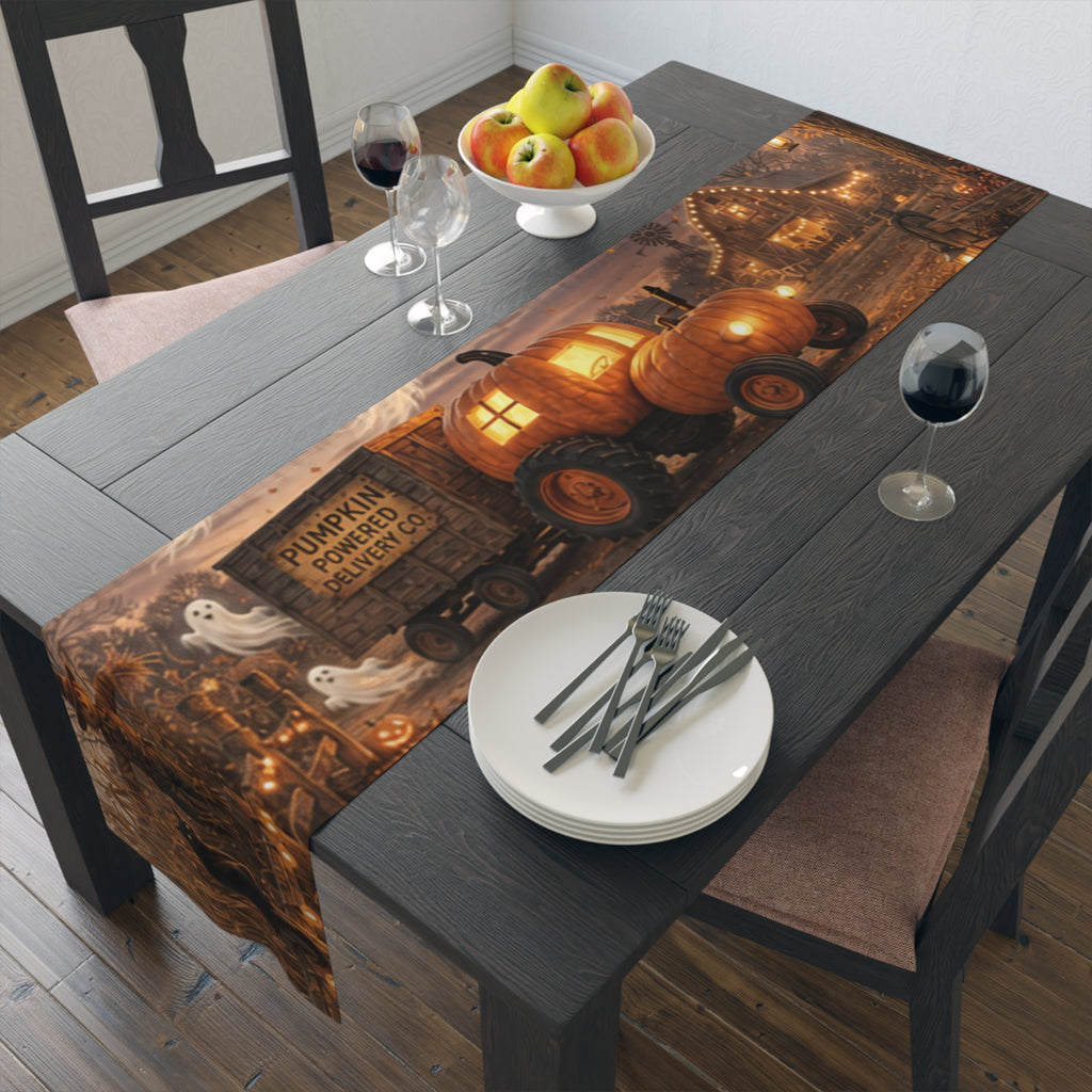 Haunted Pumpkin Truck Table Runner | Halloween Cotton Poly