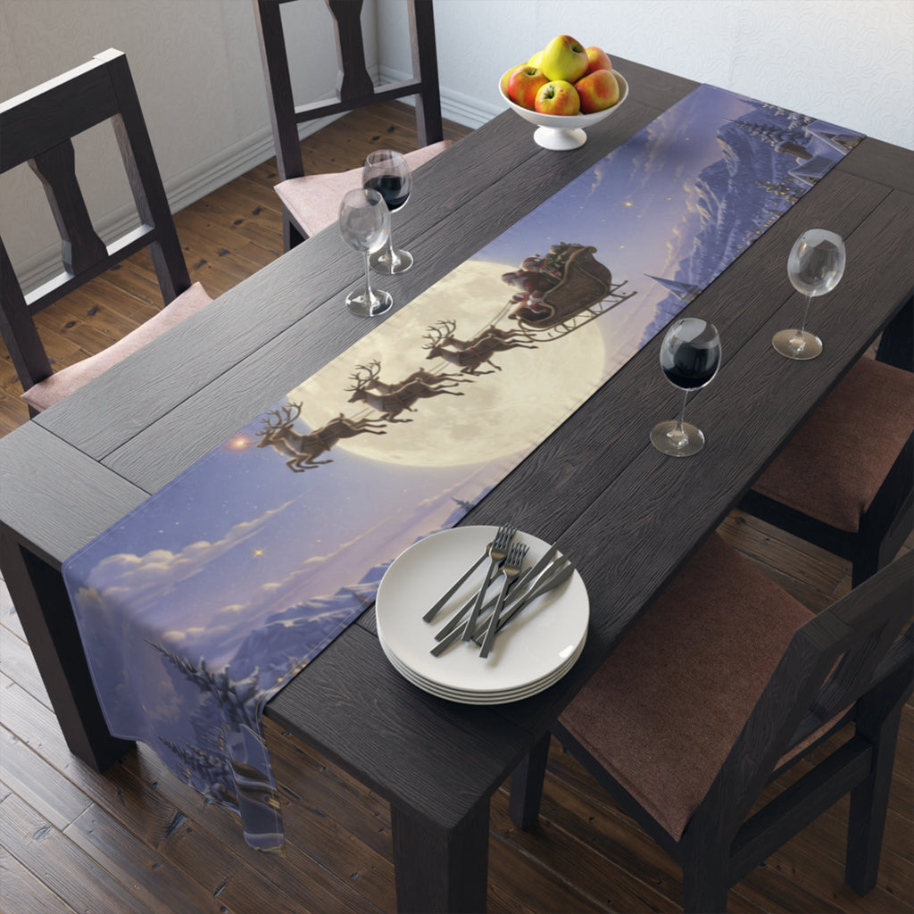 Santa and Reindeer Moonlit Scene Table Runner