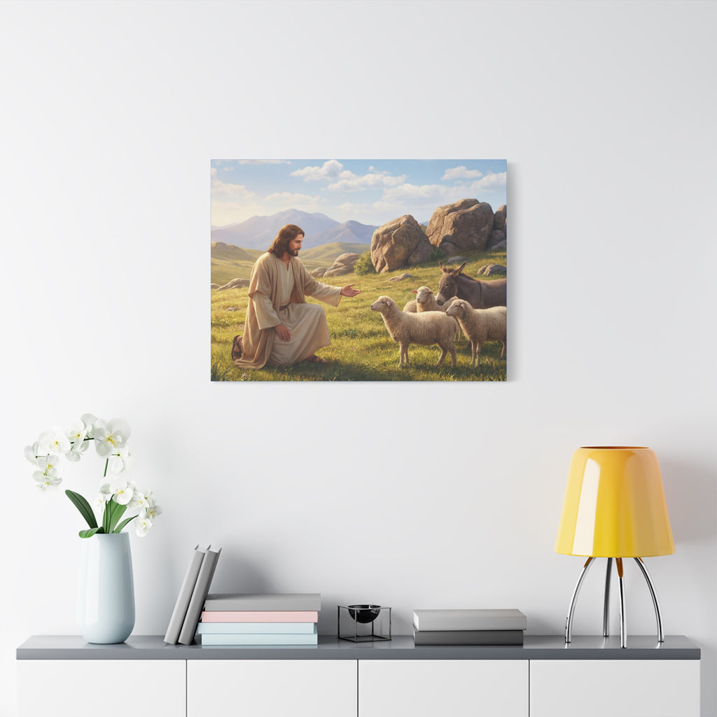 Jesus with Sheep Matte Canvas Print / Stretched 1.25" Religious Wall Art
