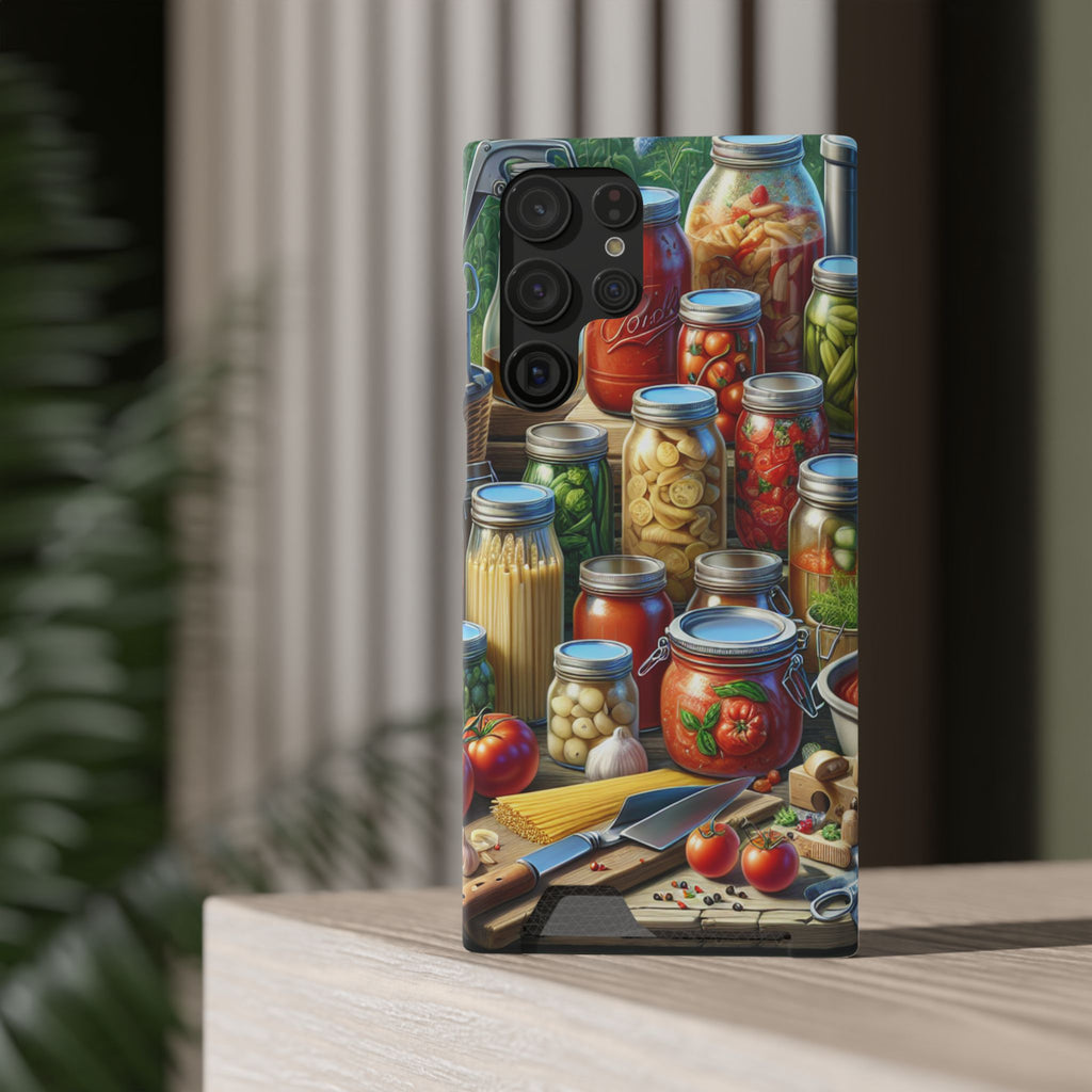 Canning Kitchen Phone Case with Card Holder / Rustic Pantry Jar & Veggie Design